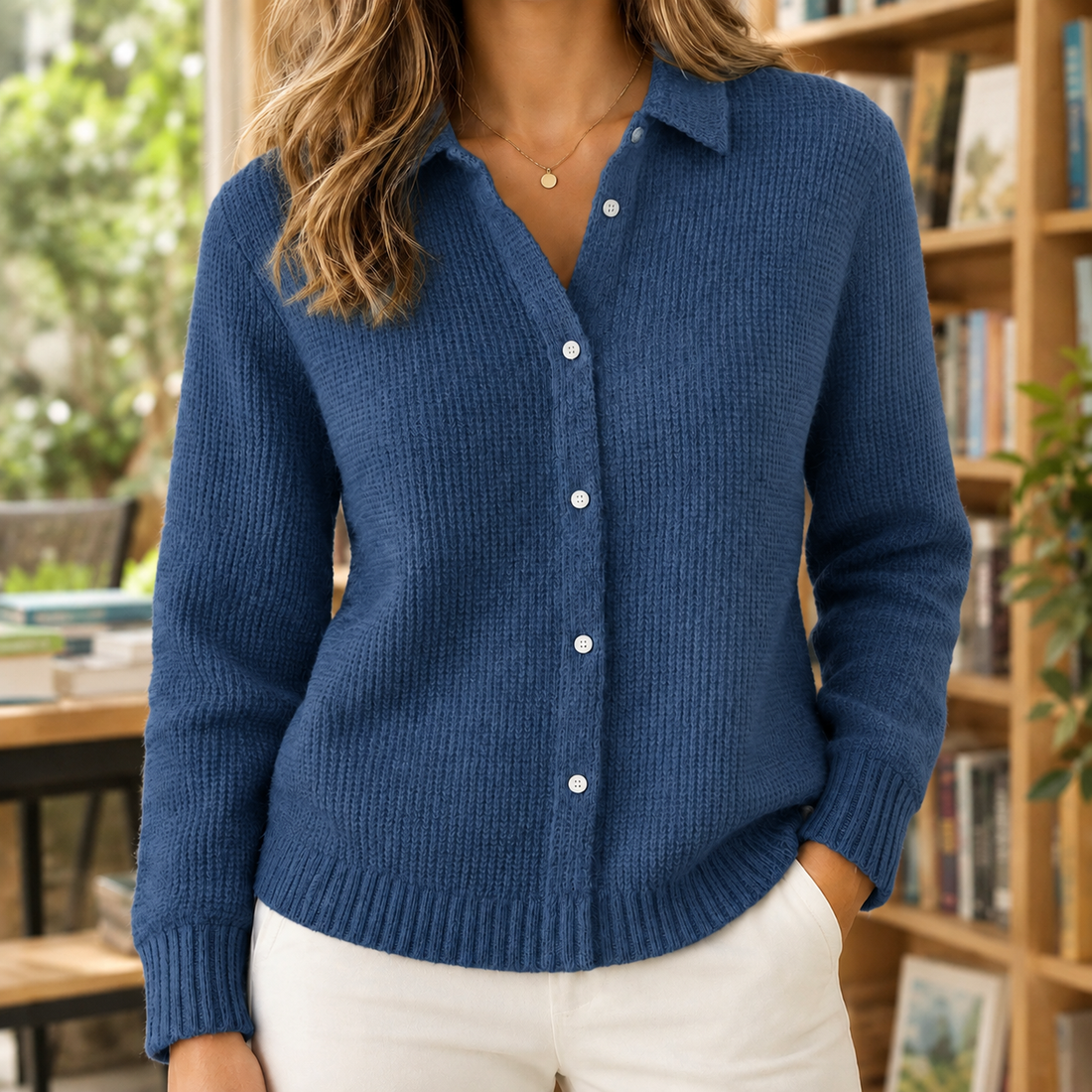 Sabina-Skye Collared Sweater - Navy Blue