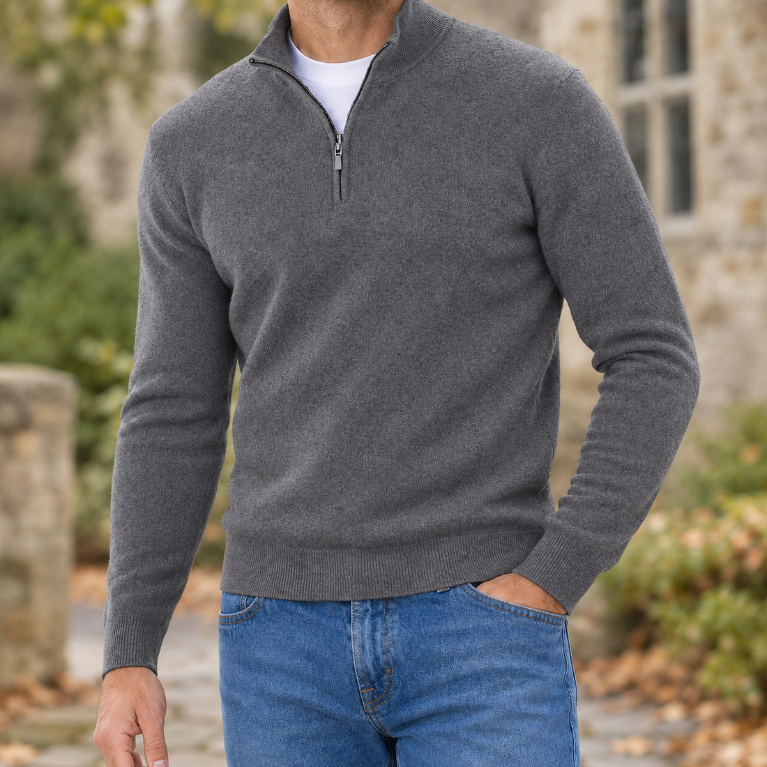 Osric-Lane Quarter Zip Sweater - Gray