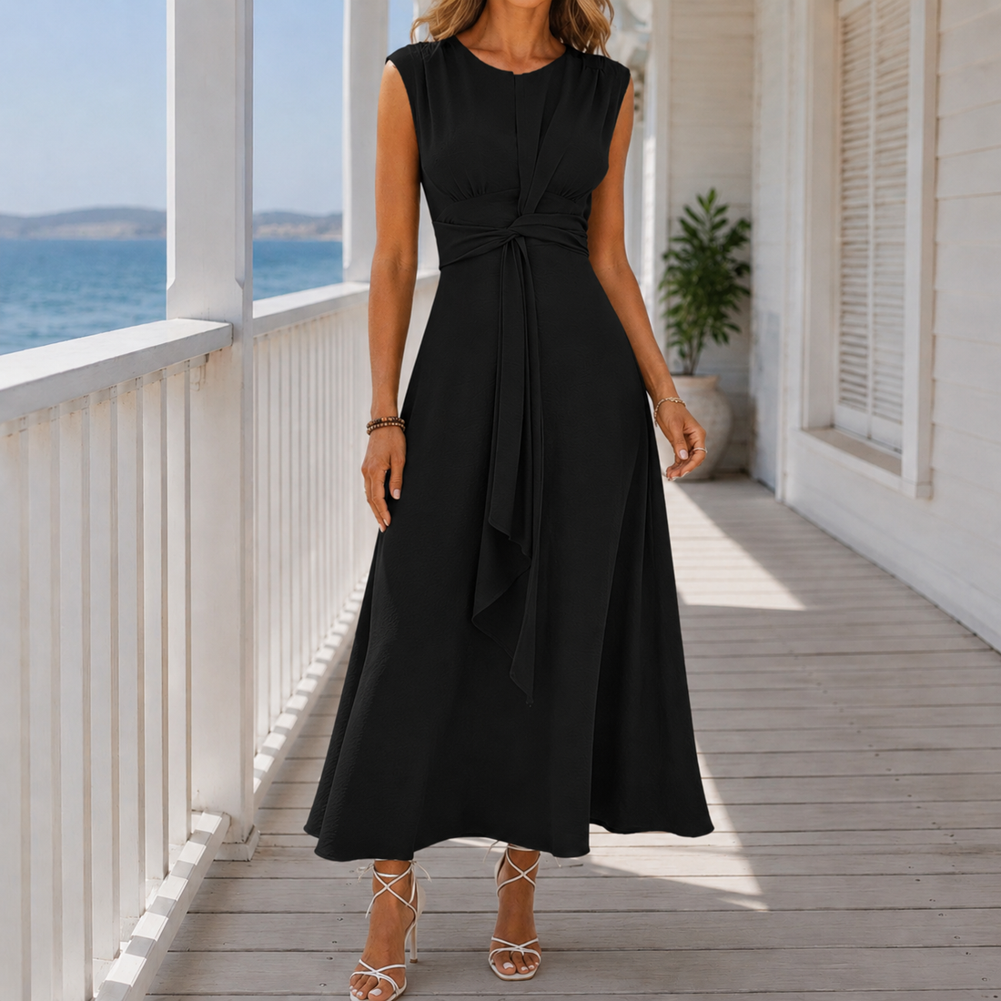 Imogen Tie Waist Dress - Black