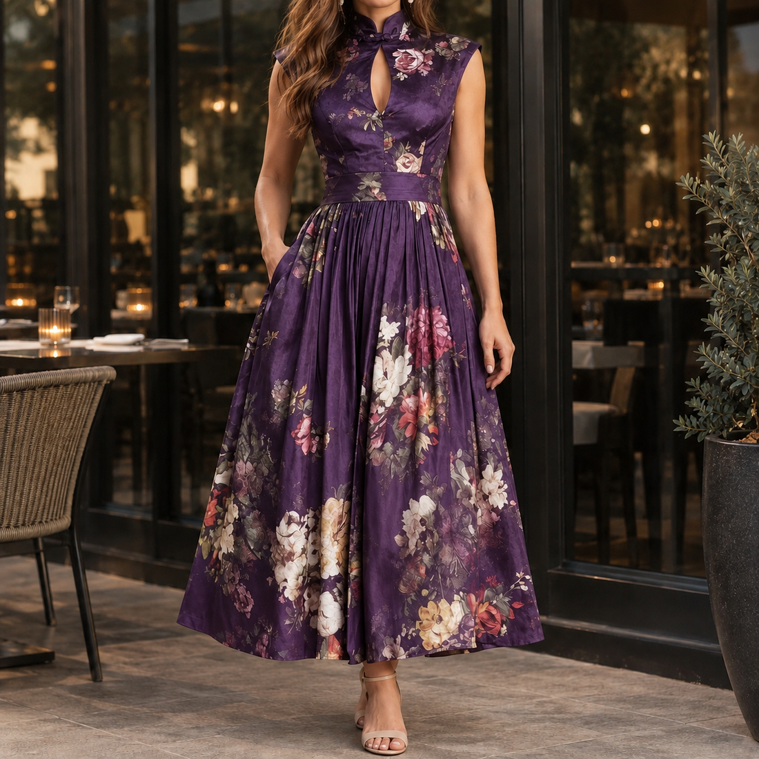 Lauren Floral A-Line Dress - Deep Purple