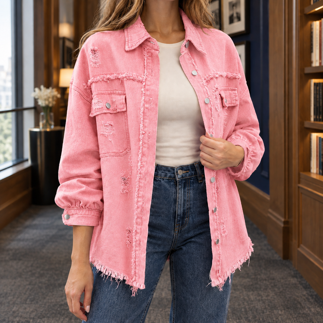 Marguerite-Kate Distressed Overshirt - Pink