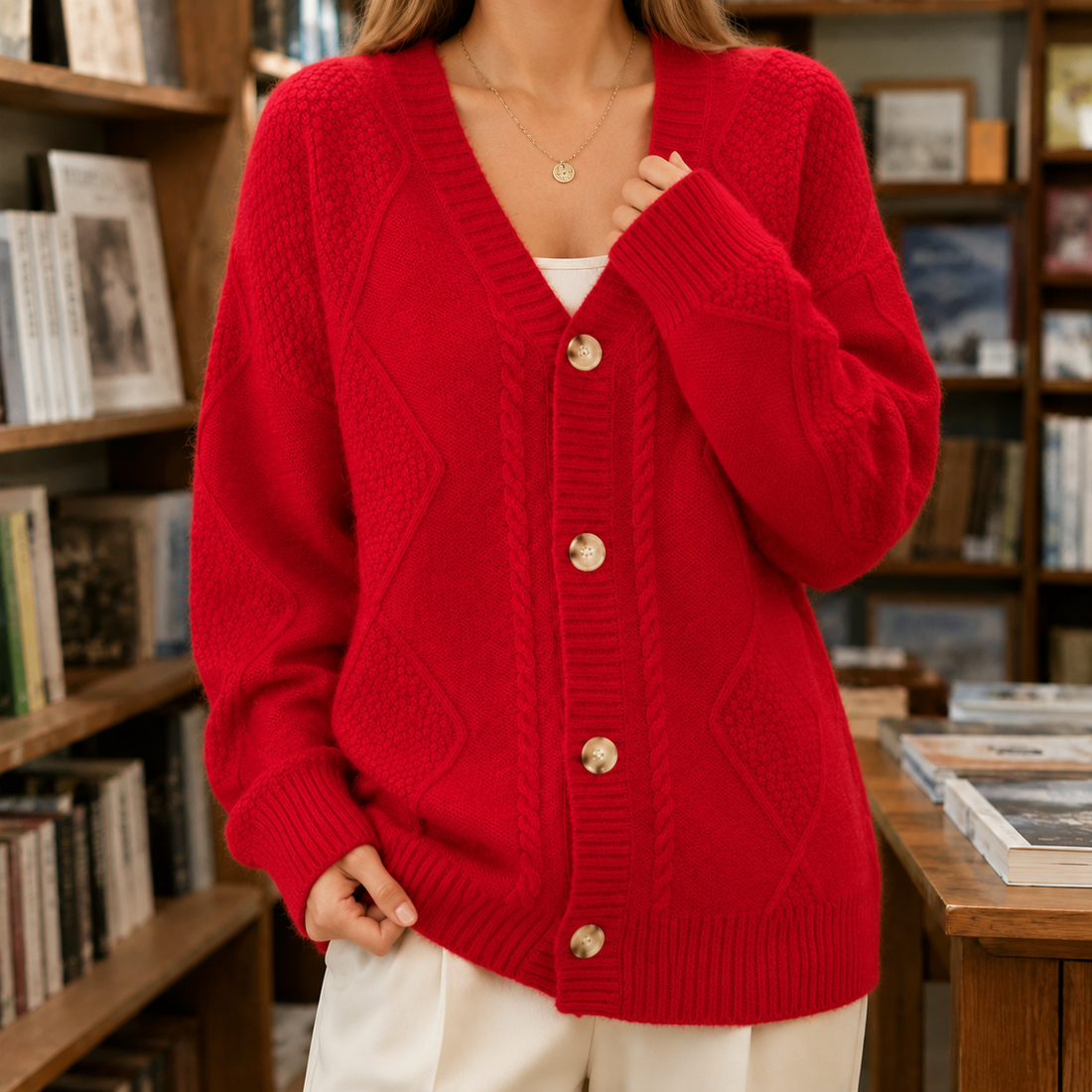 Iris-Hope Textured Sweater - Red