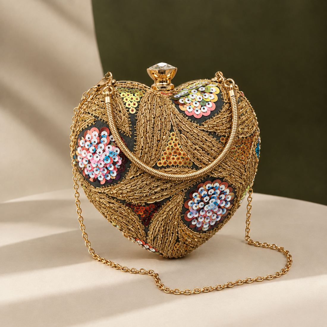 Piacenza Sequined Heart Clutch - Gold