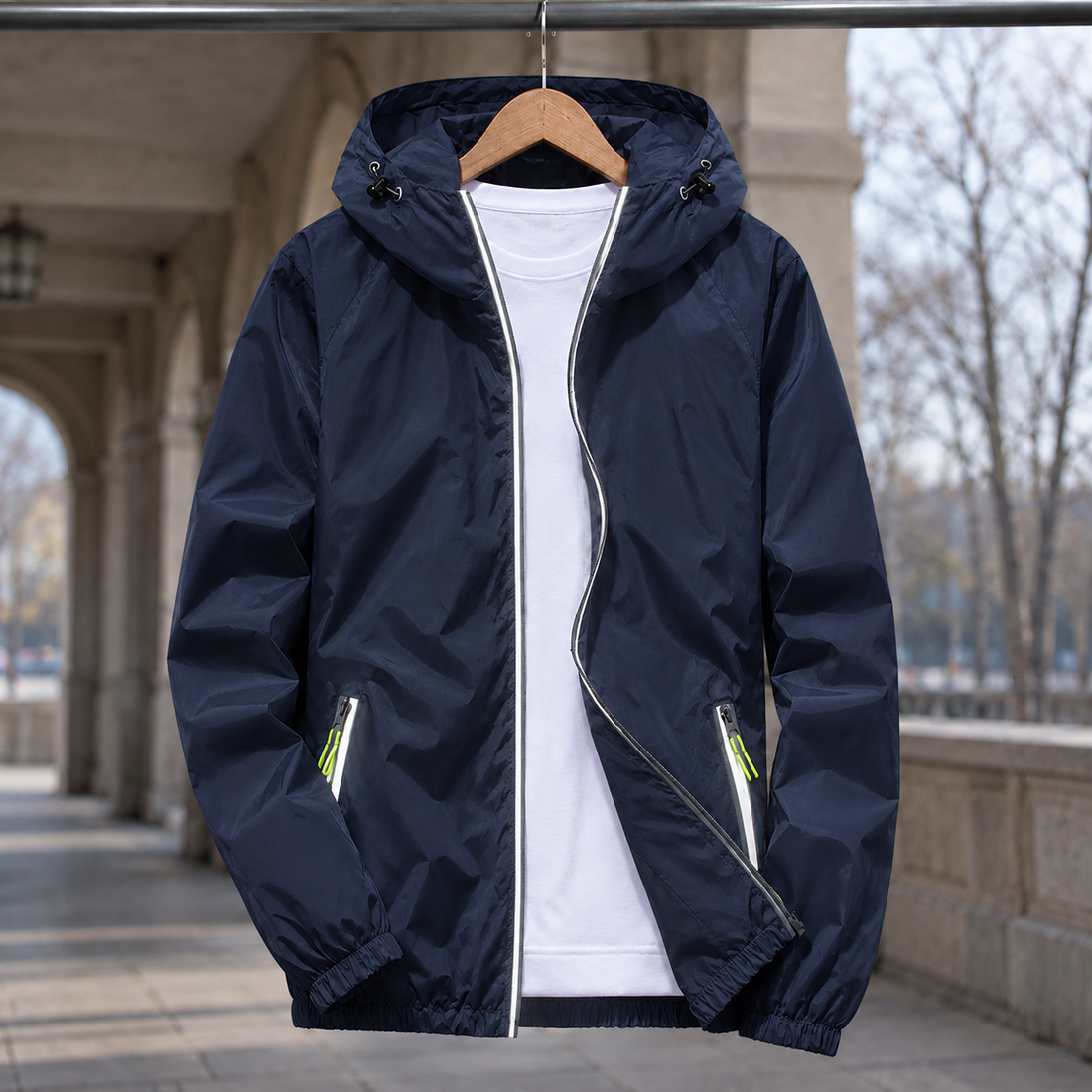 Odilon-Grey Reflective Zip Jacket - Reflective Dark Blue