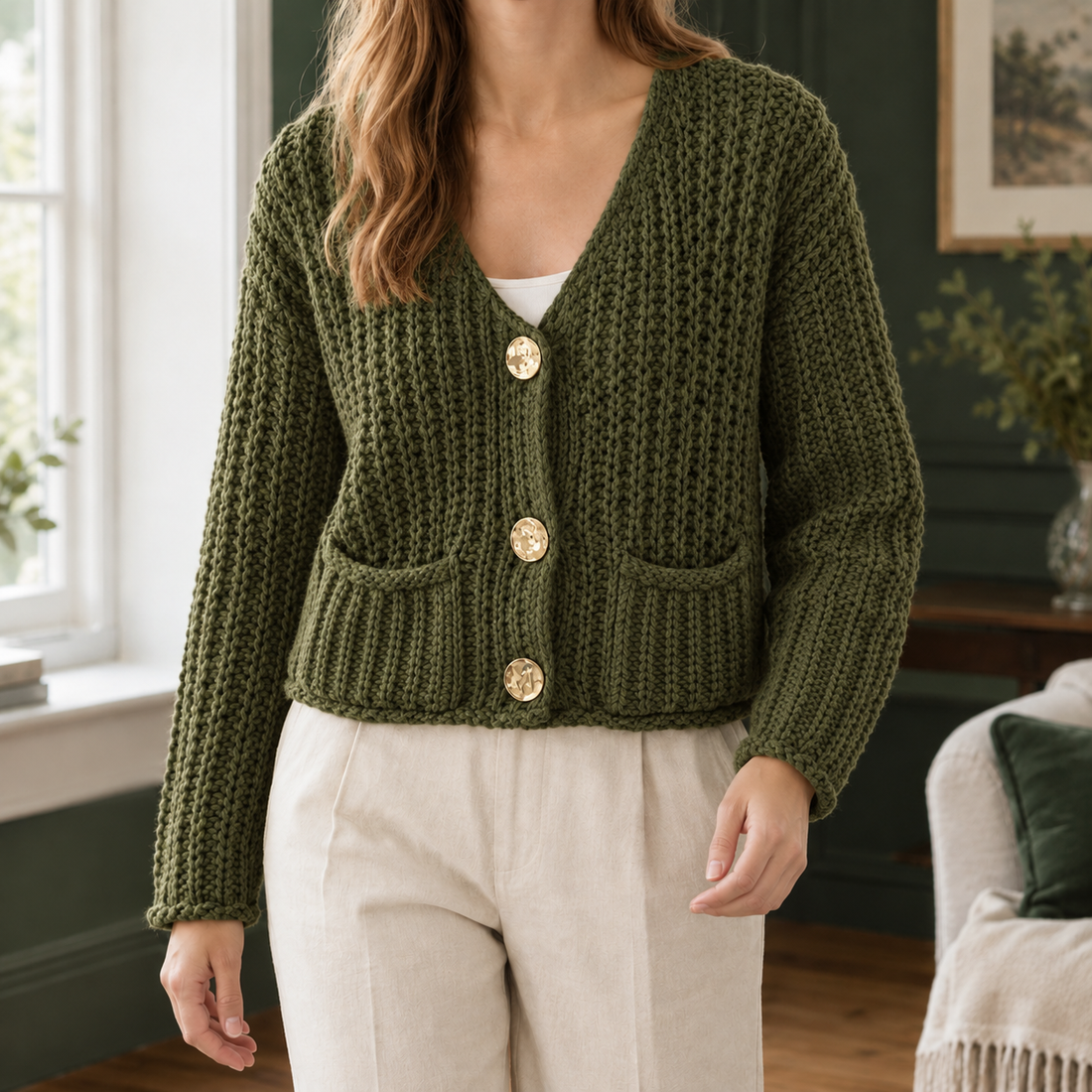 Melanie Chunky Cardigan - Army Green