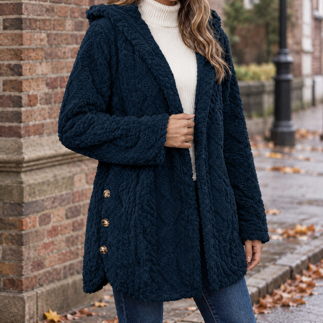 Grace-Jane Hooded Fleece Jacket - Navy Blue