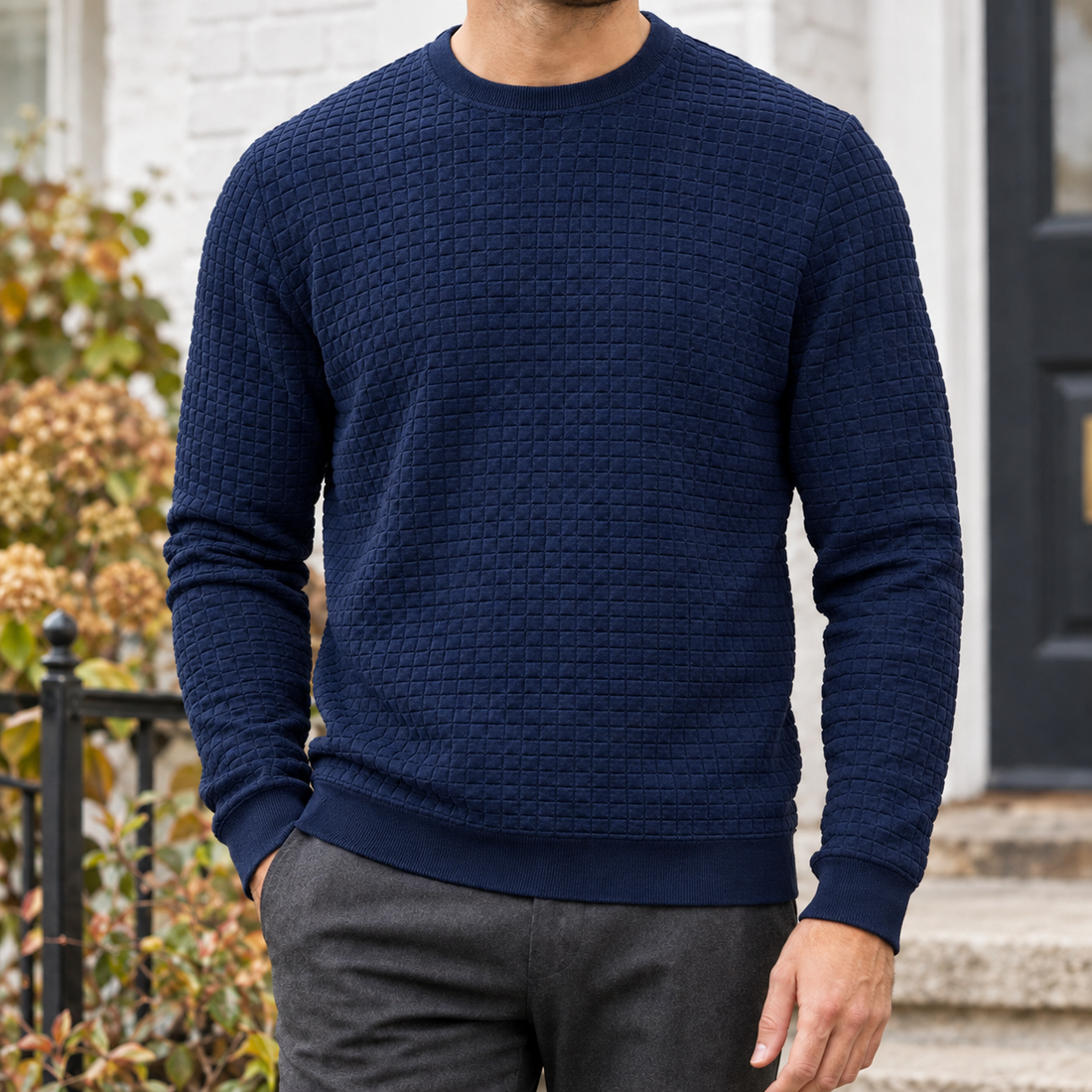 Ennis-West Textured Sweater - Navy Blue