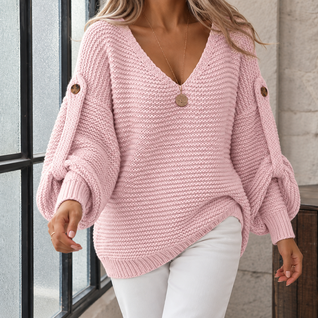 Charlize V Neck Sweater - Pink