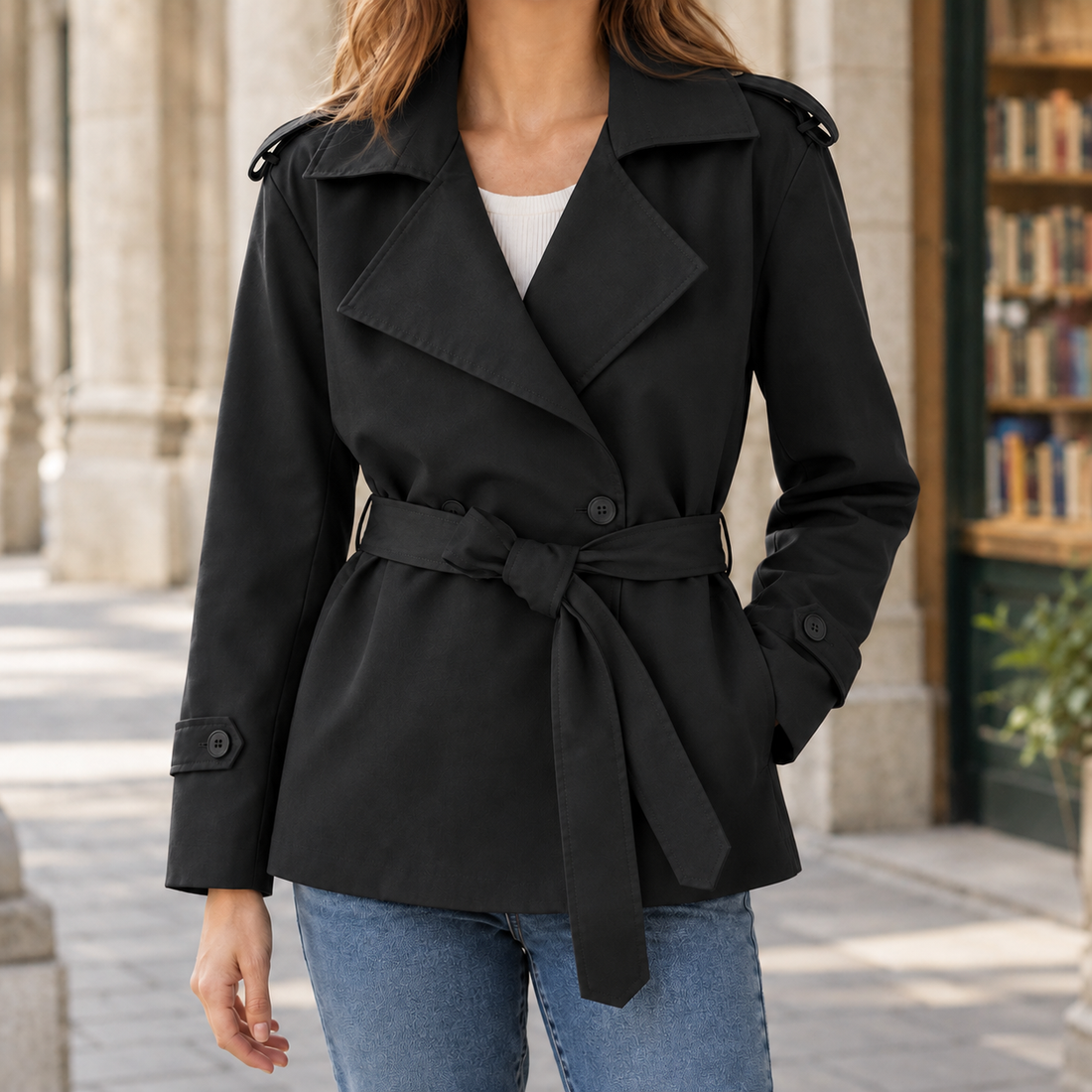 Magdalena Belted Trench Jacket - Black