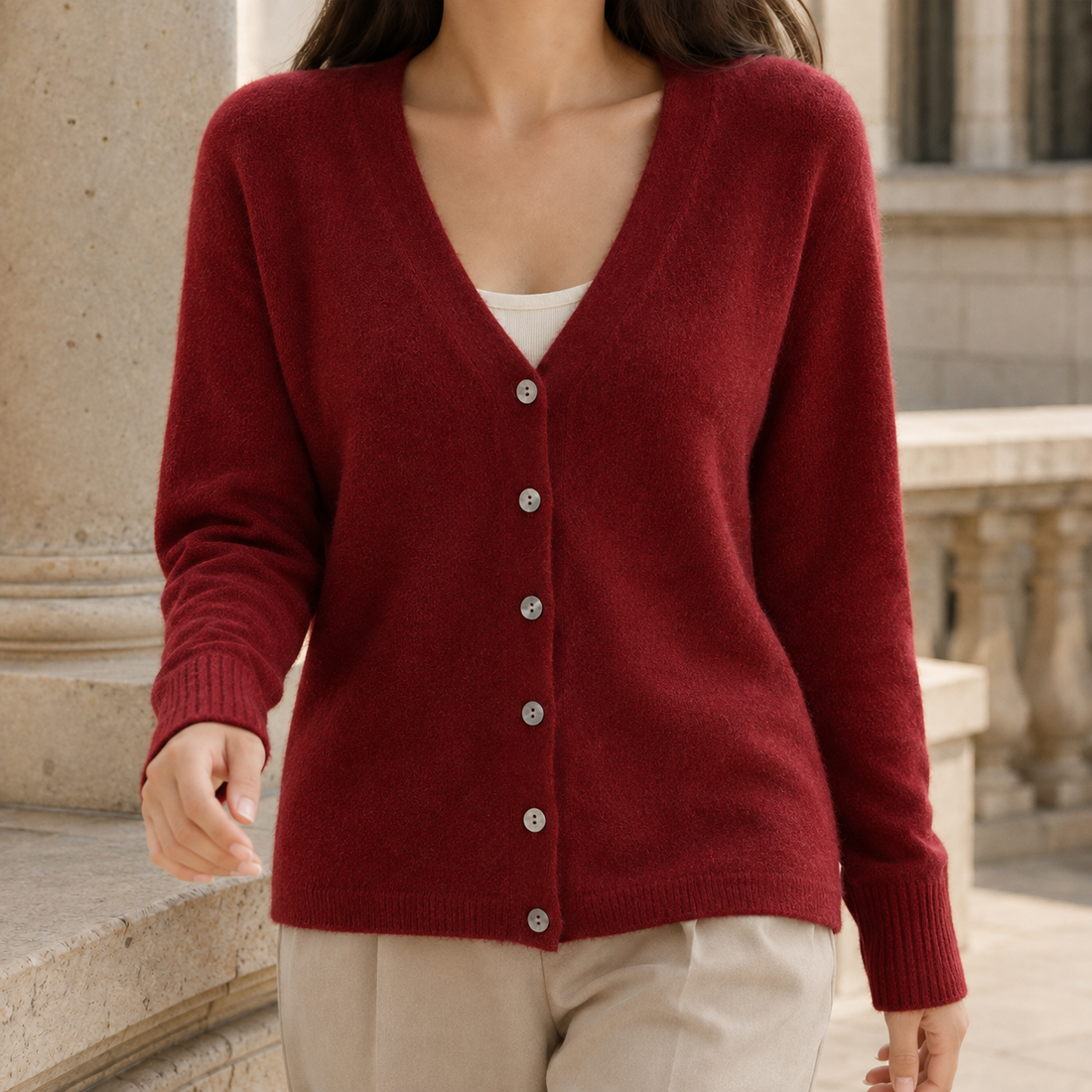 Hesper V Neck Cardigan - Wine Red
