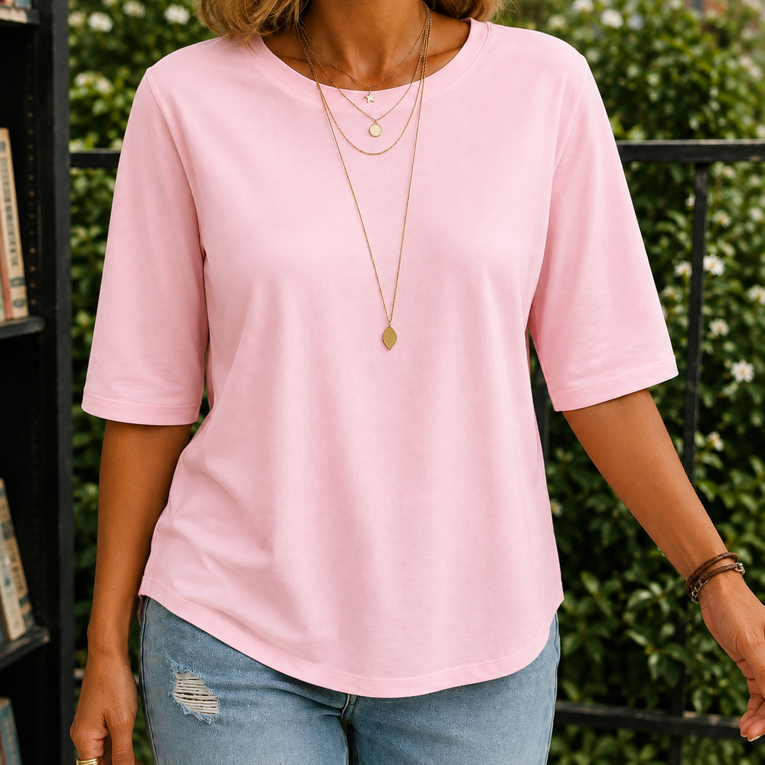 Meredith Half-Sleeve Tee - Pink