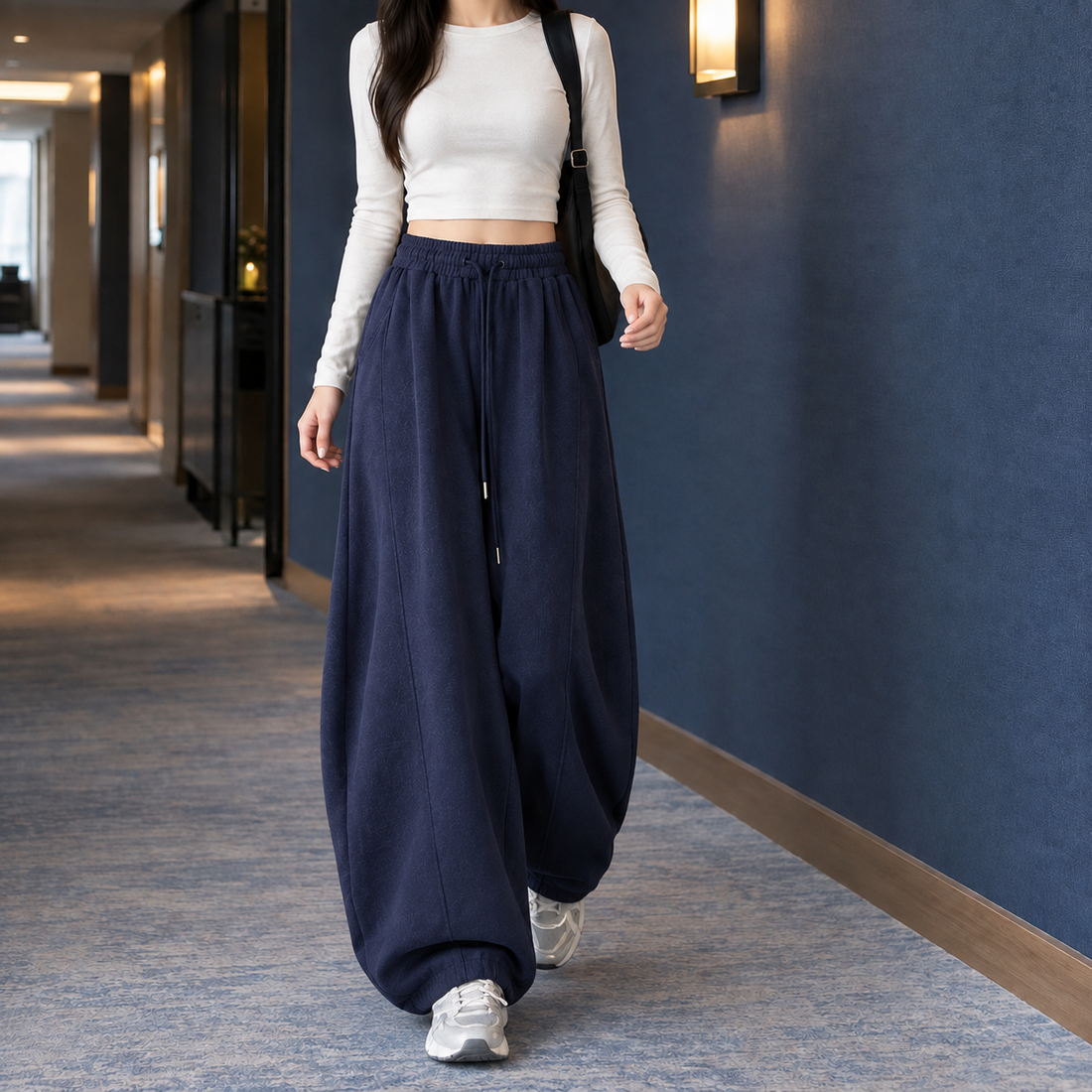 Ada-Lane Curved Leg Pants - Navy