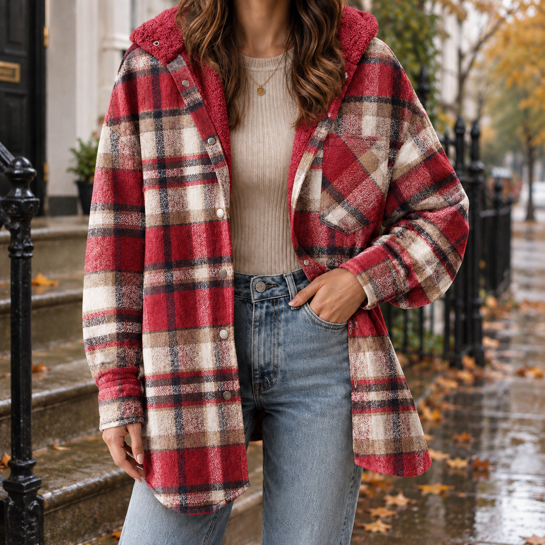 Andrina-Belle Hooded Jacket - Red