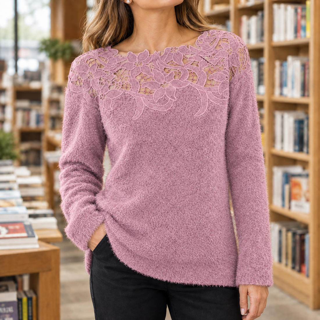 Camille-Faye Lace Sweater - Dark Pink