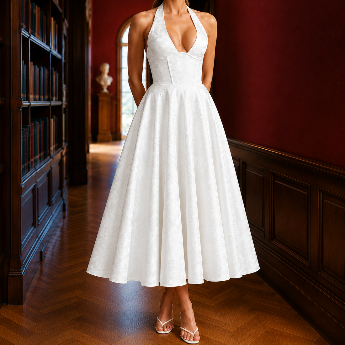 Ingrid Halterneck Midi Dress - White