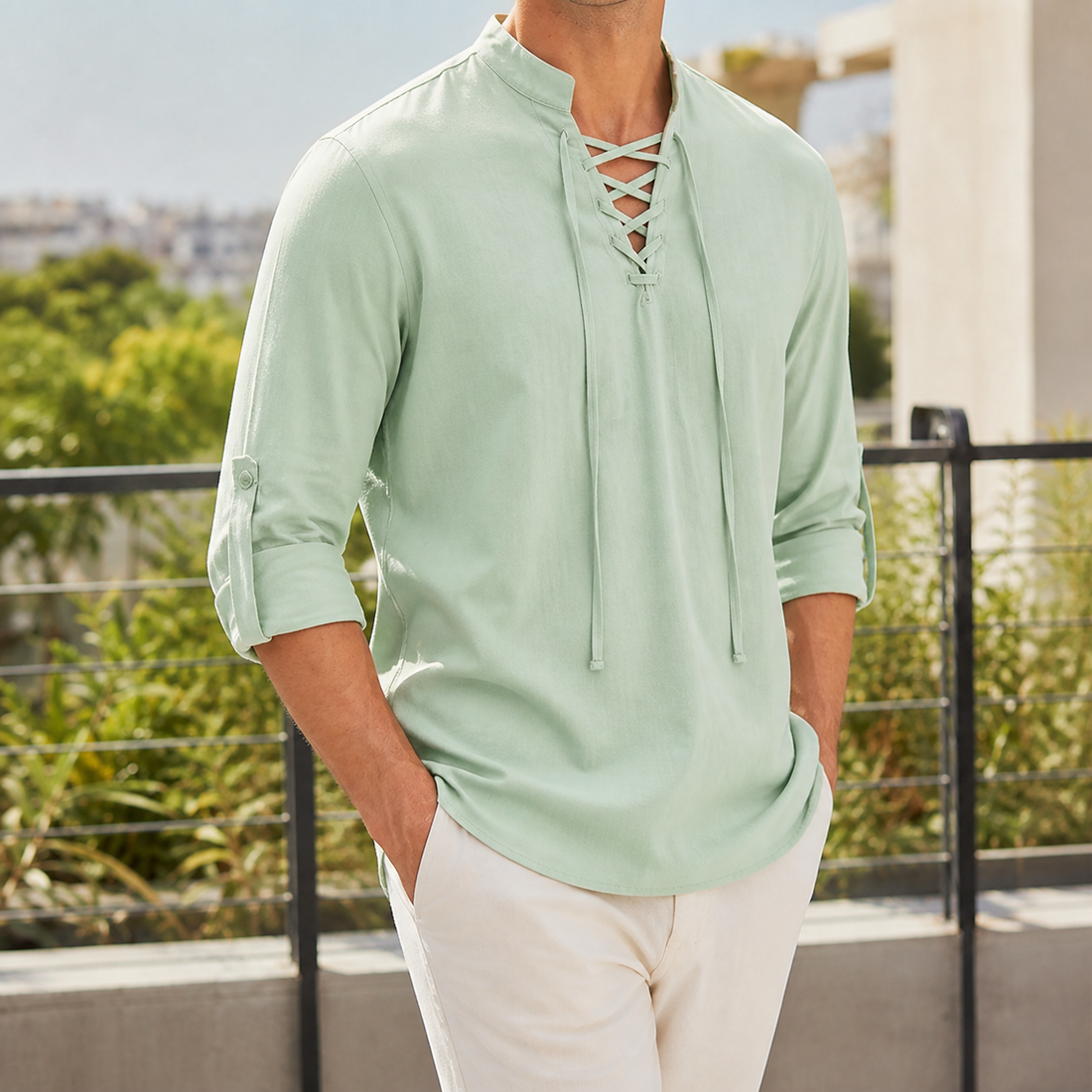 Lennox Lace-Up Shirt - Light Green