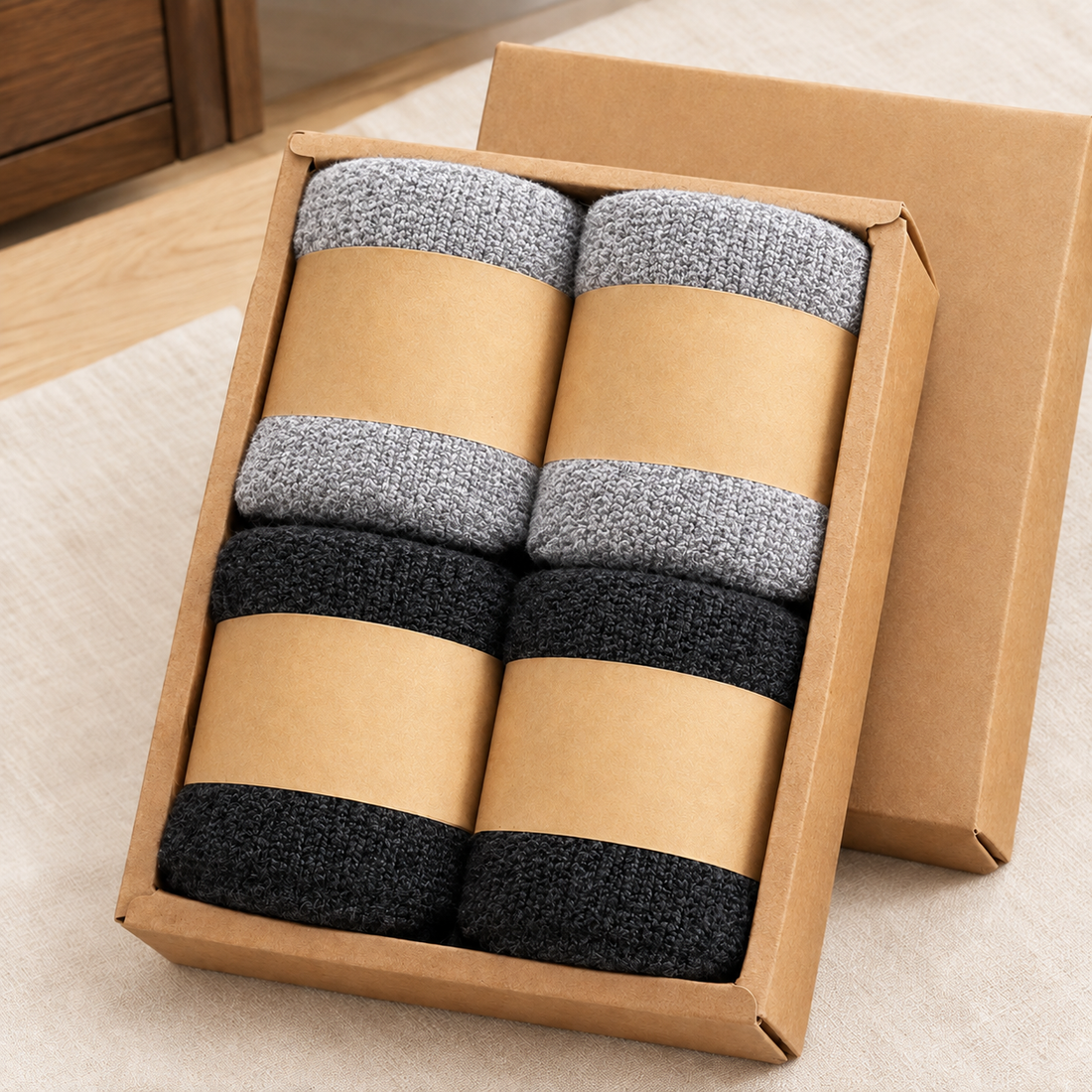 Theo-Cole Merino Wool Socks - Light Gray Black