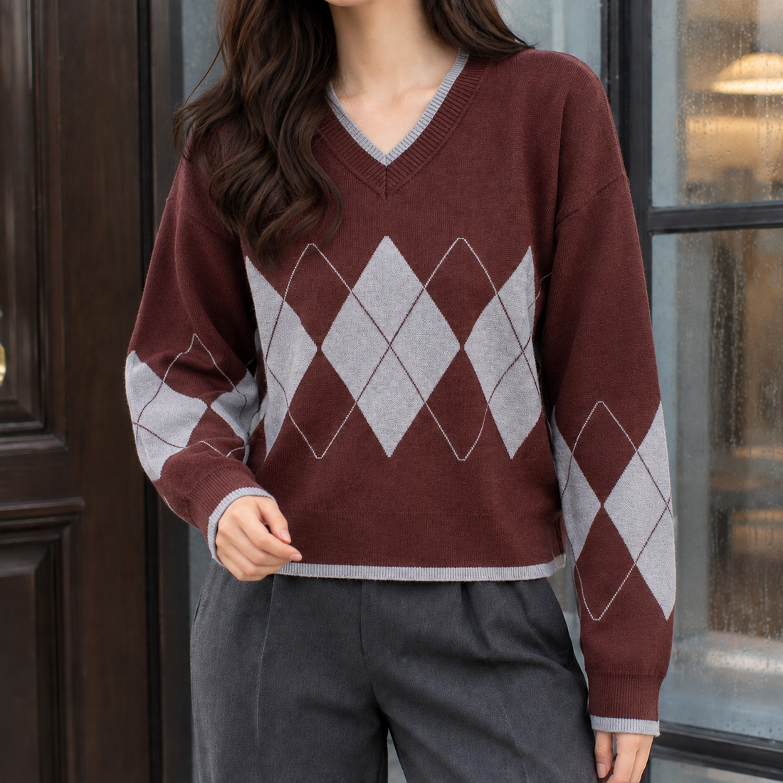 Eugenie Argyle Sweater - Coffee