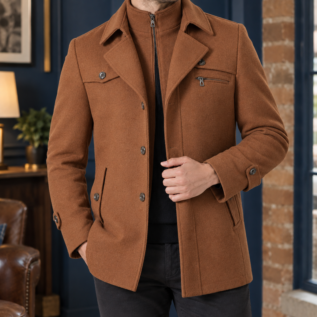 Rory Layered Collar Coat - Camel