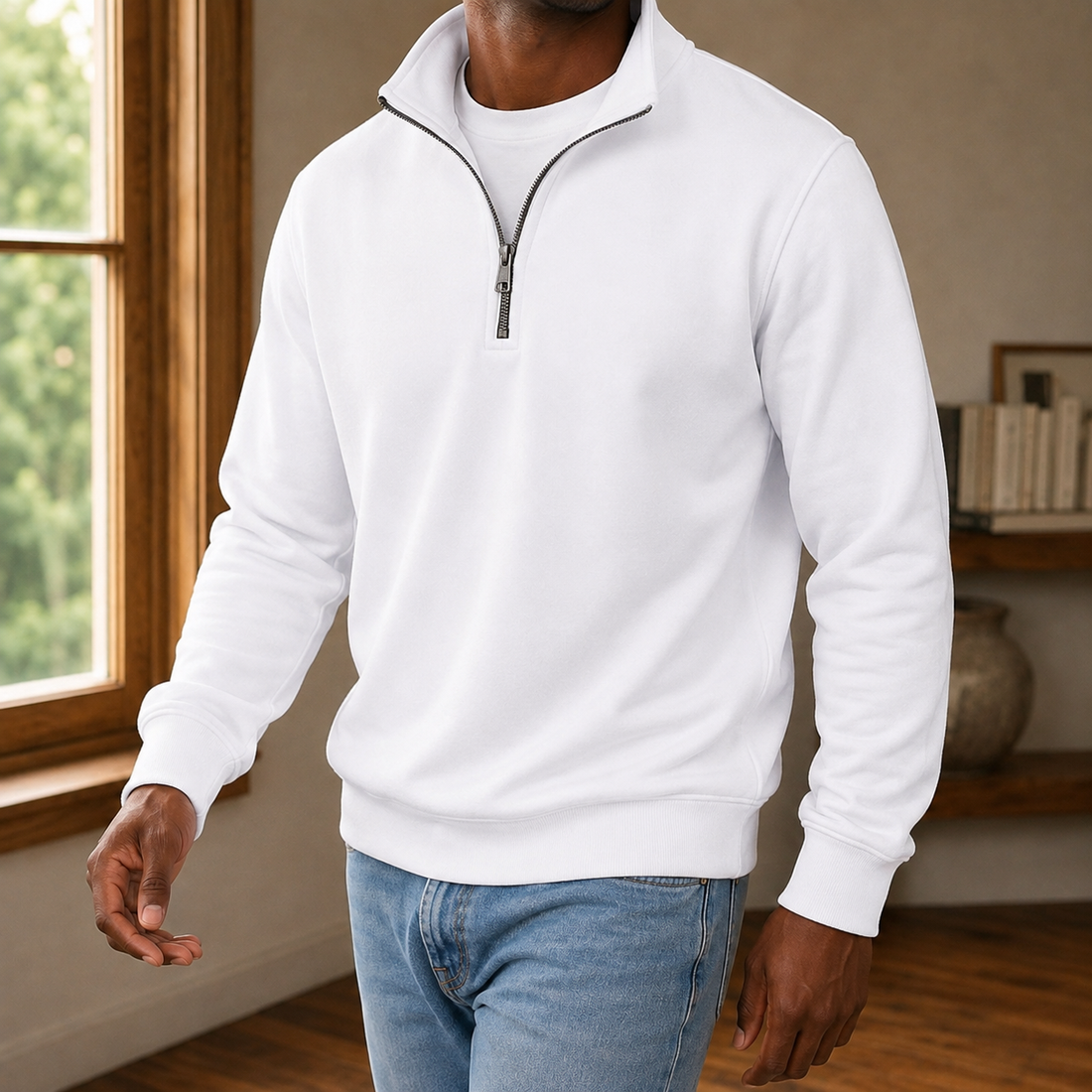 Idris Quarter Zip Sweater - White