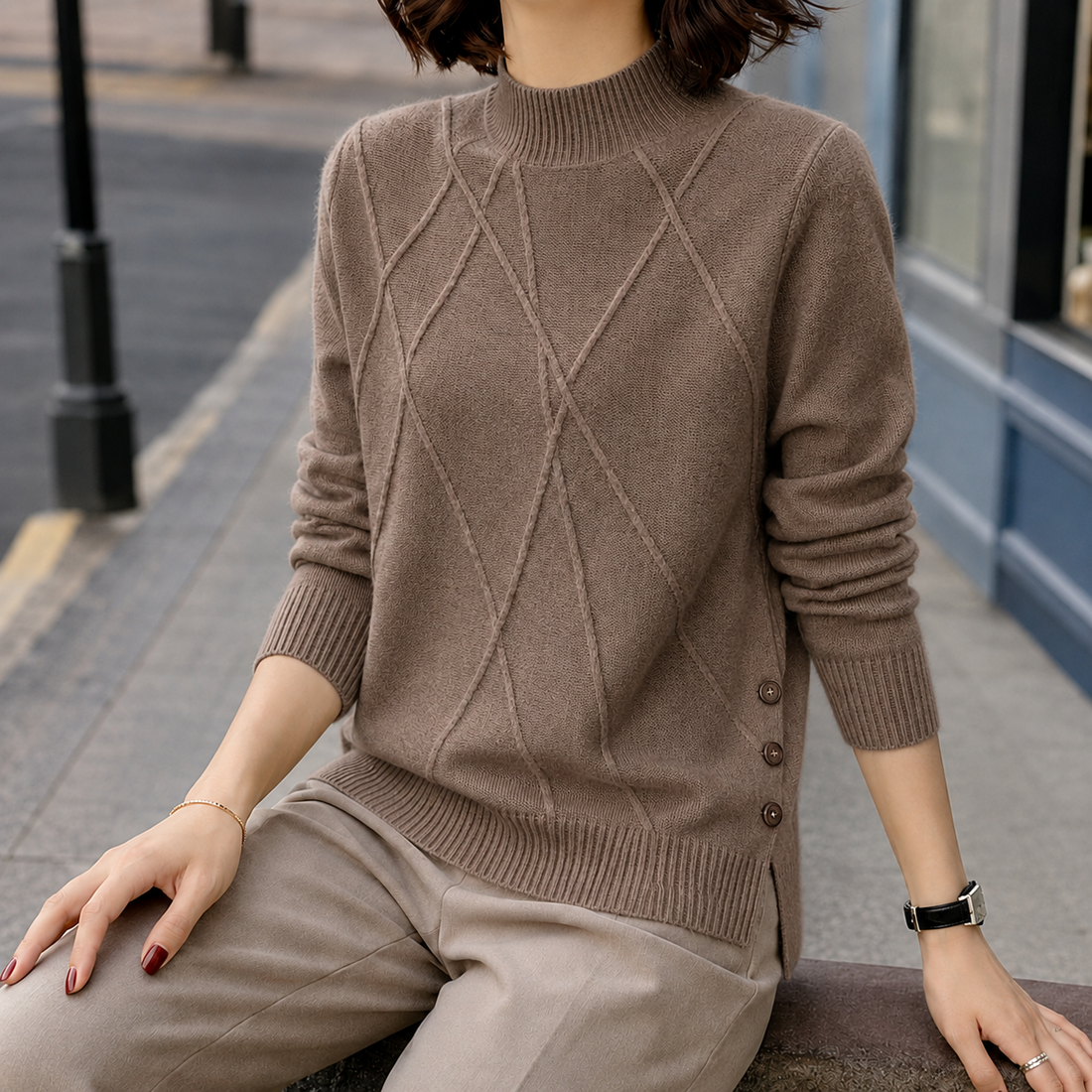 Ariadne-Louise Mock Neck Sweater - Coffee