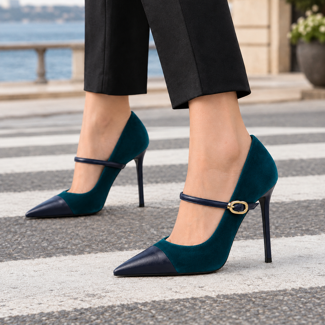 Nervesa Suede Heels - Teal Blue