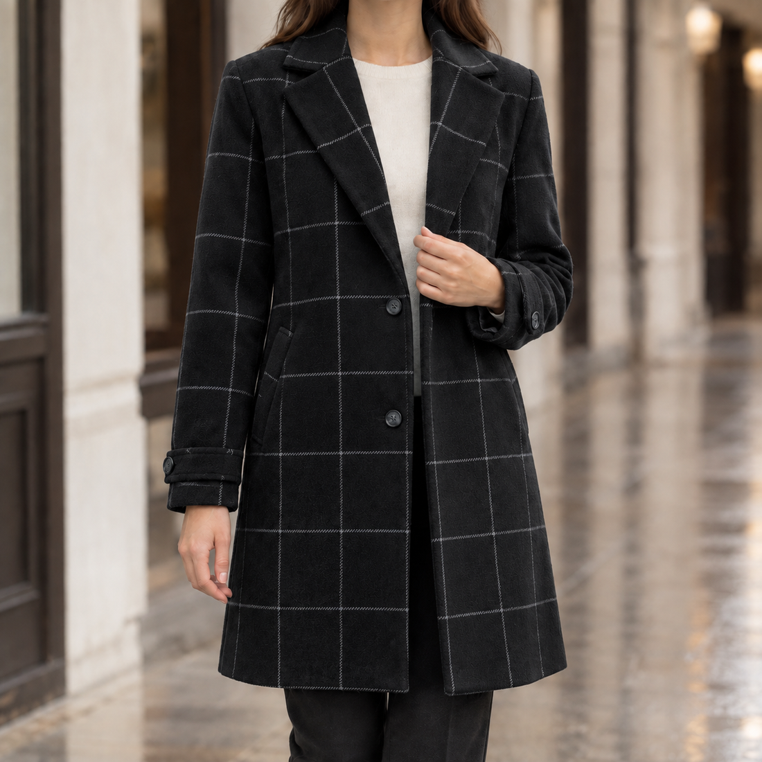 Florentine Windowpane Coat - Black