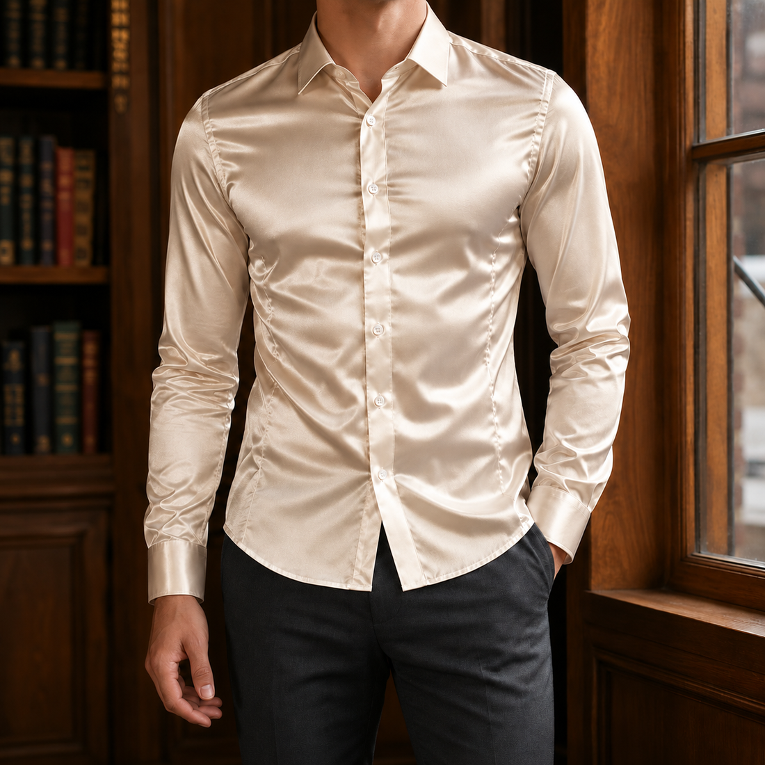 Mathias Satin Shirt - Champagne
