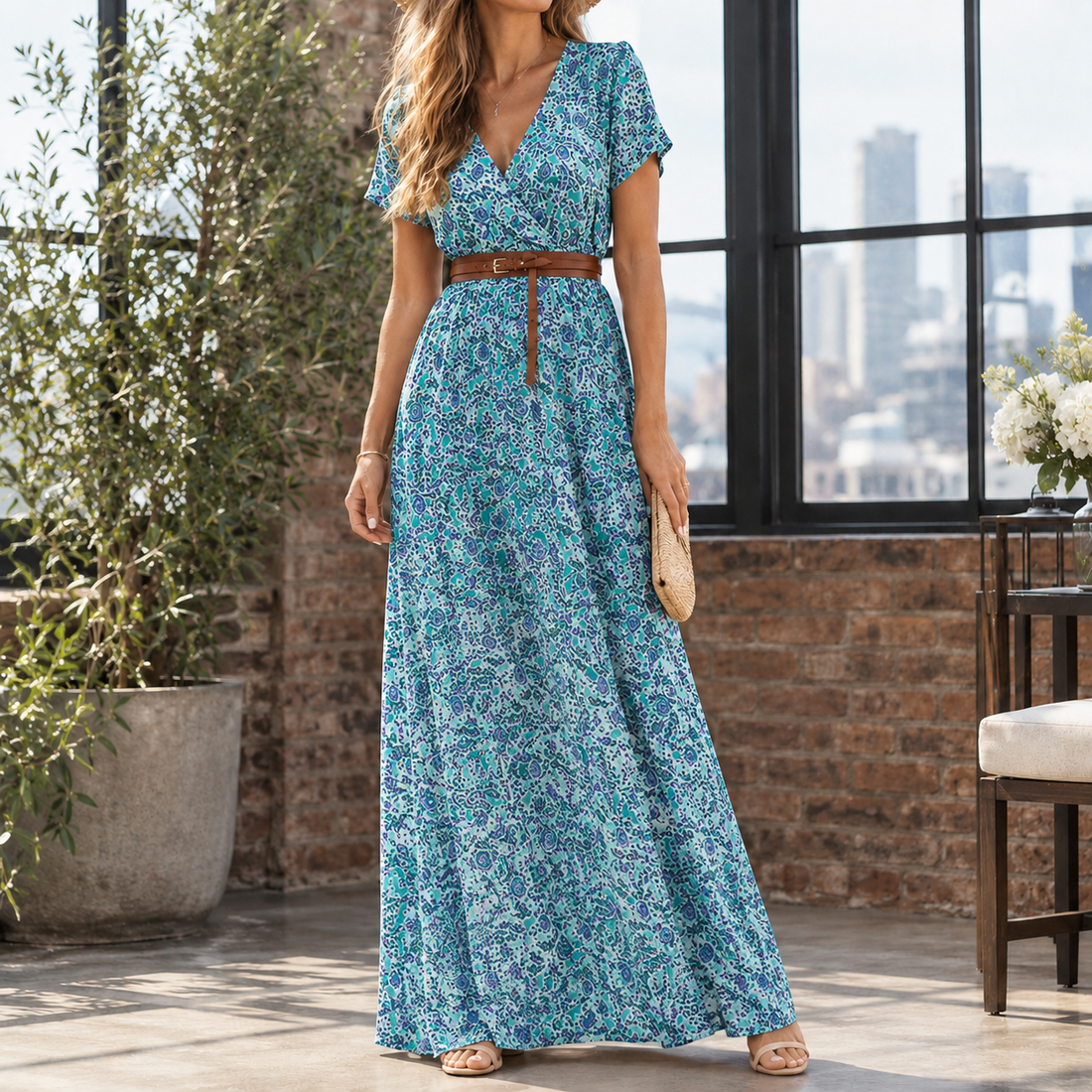 Cassia-Hope Surplice Maxi Dress - Teal