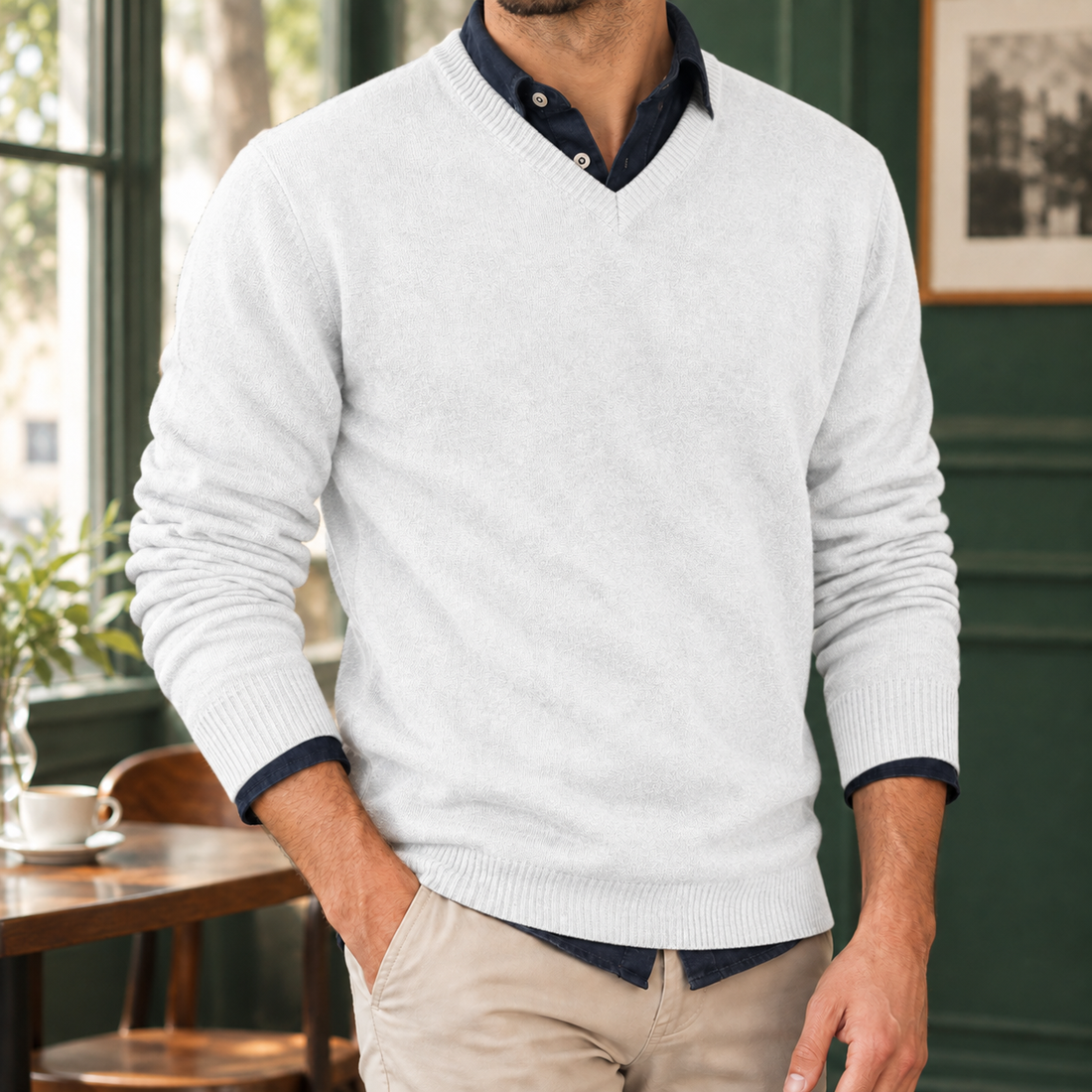 Henry-Grey V Neck Sweater - White