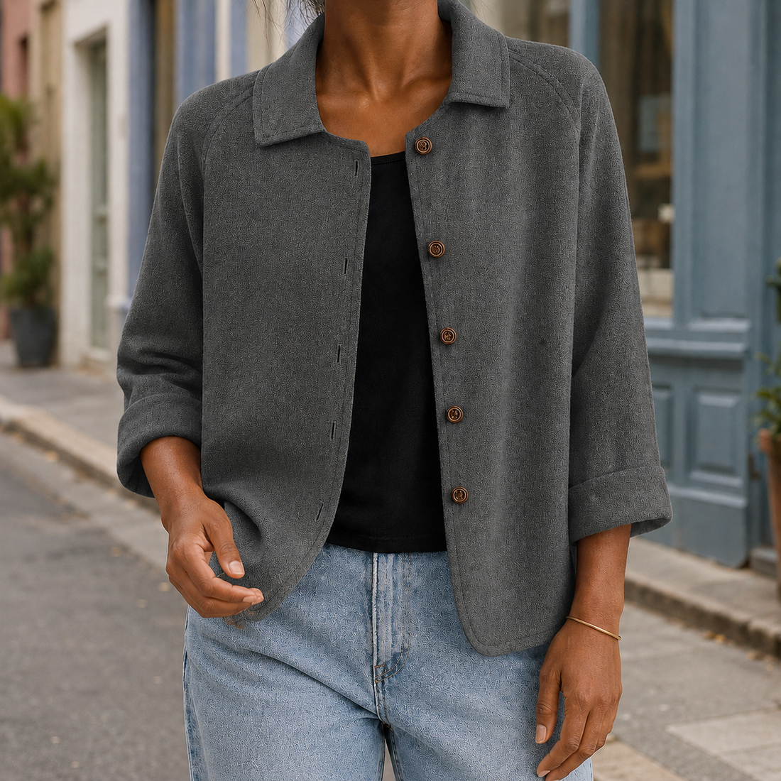 Soraya-Lane Collared Cardigan - Gray