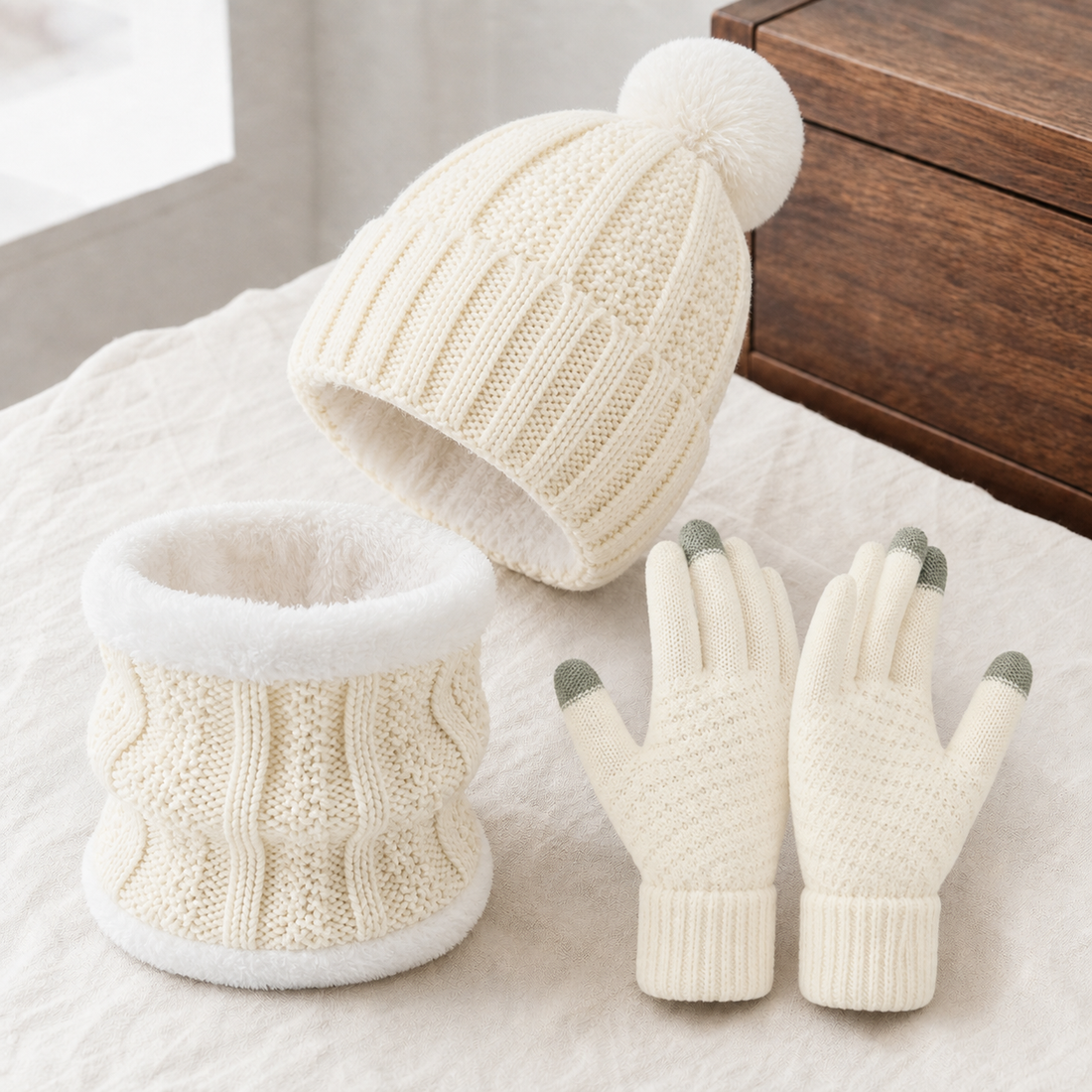 Langley Cable Knit Set - White