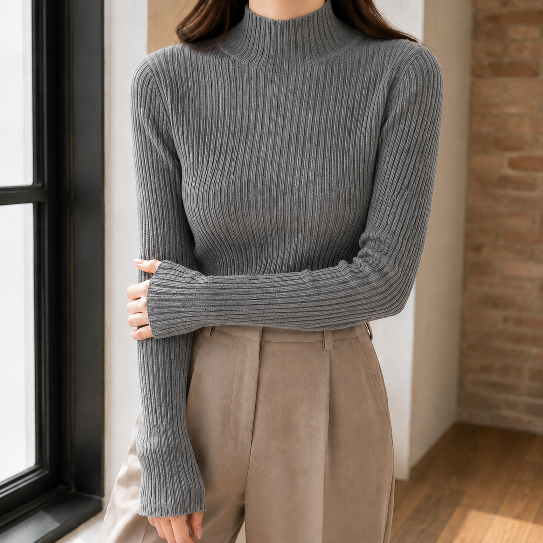 Elara Ribbed Sweater - Gray