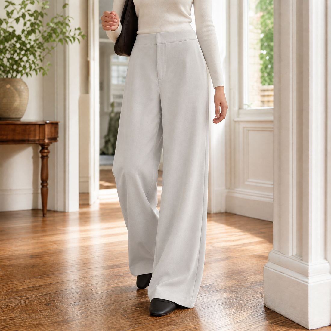Meredith-Claire Wide Leg Pants - Cement Gray