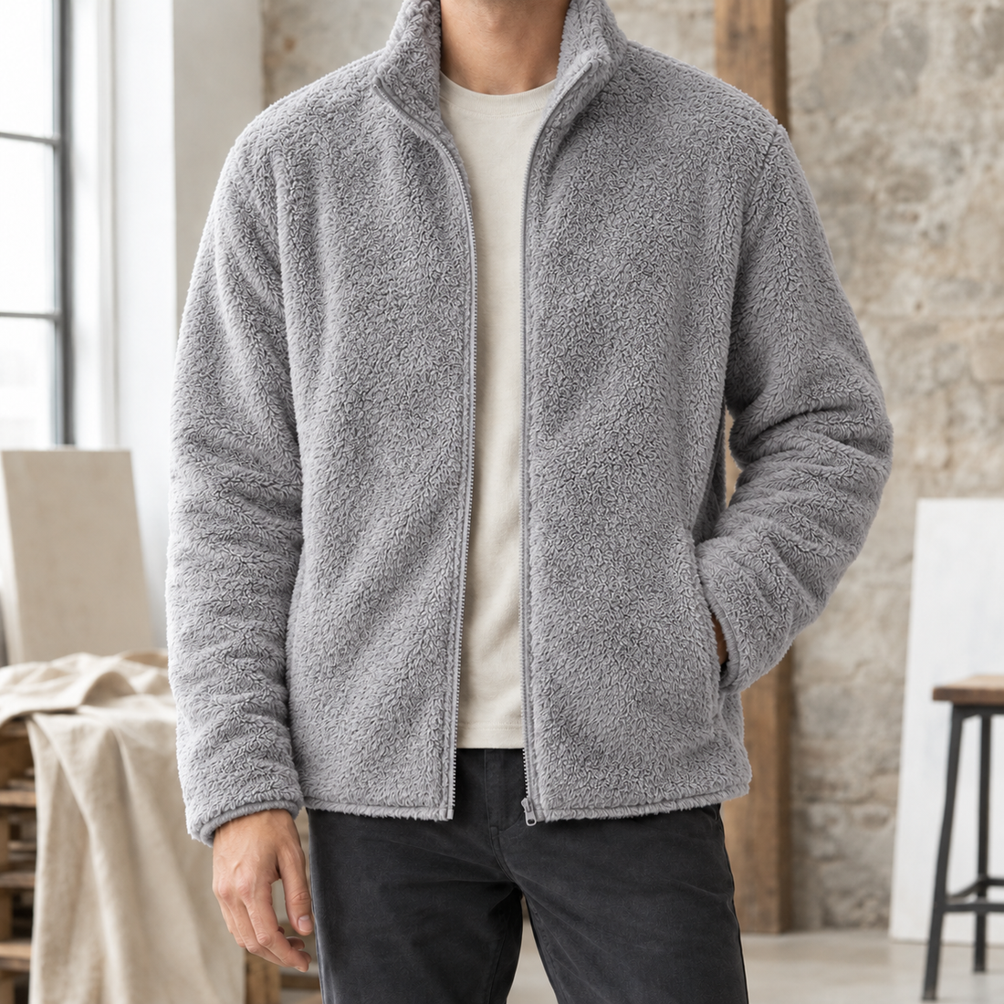 Solomon Plush Fleece Jacket - Gray