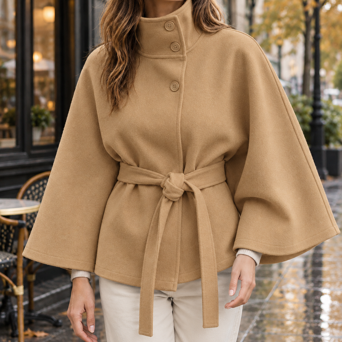 Adele-Mae Belted Cape - Khaki