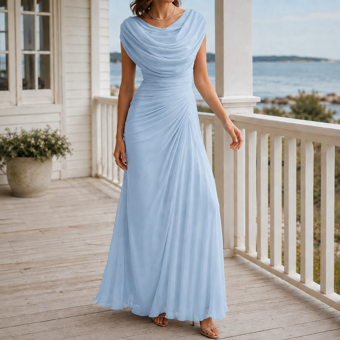 Sylvie-Skye Cowl Neck Dress - Sky Blue