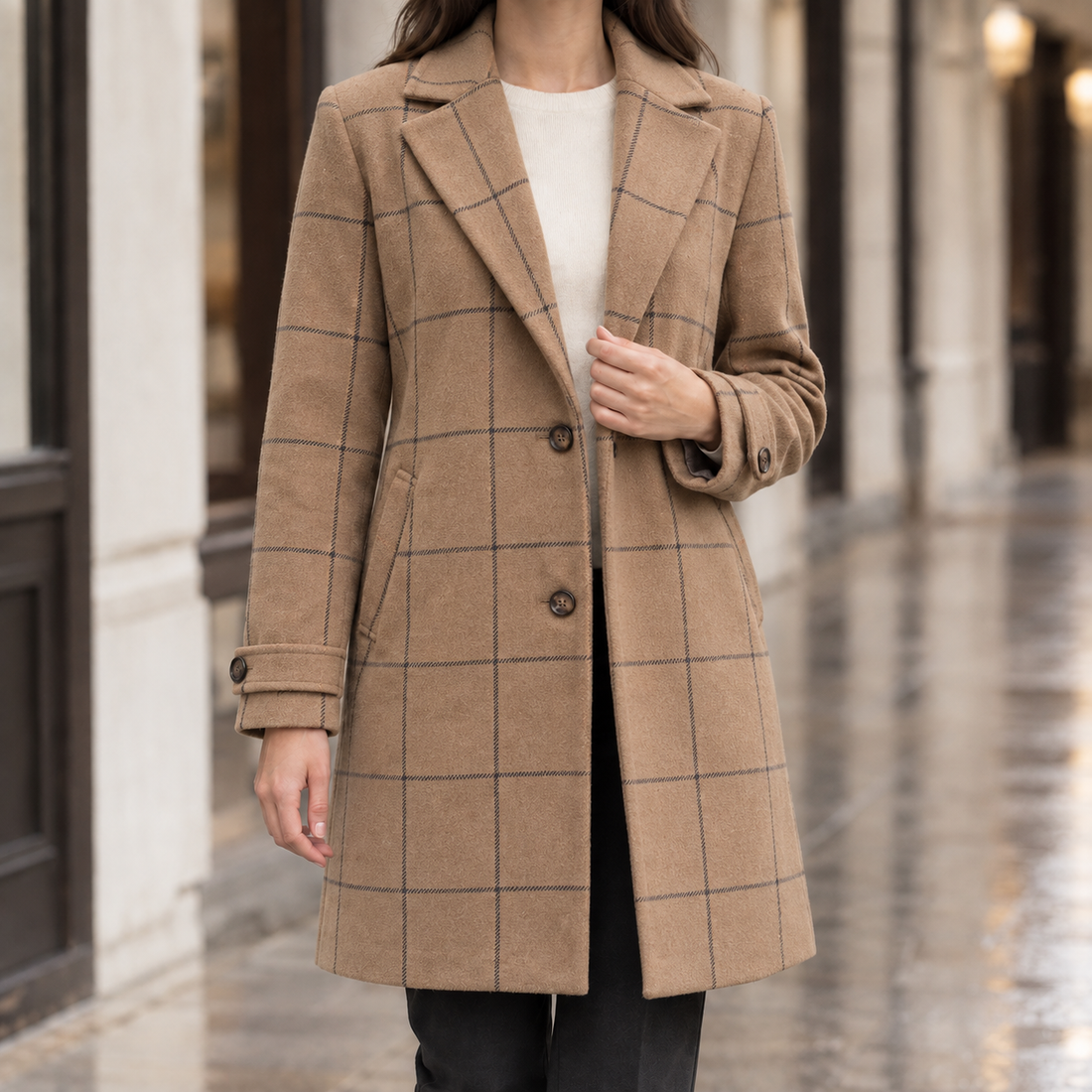 Florentine Windowpane Coat - Camel