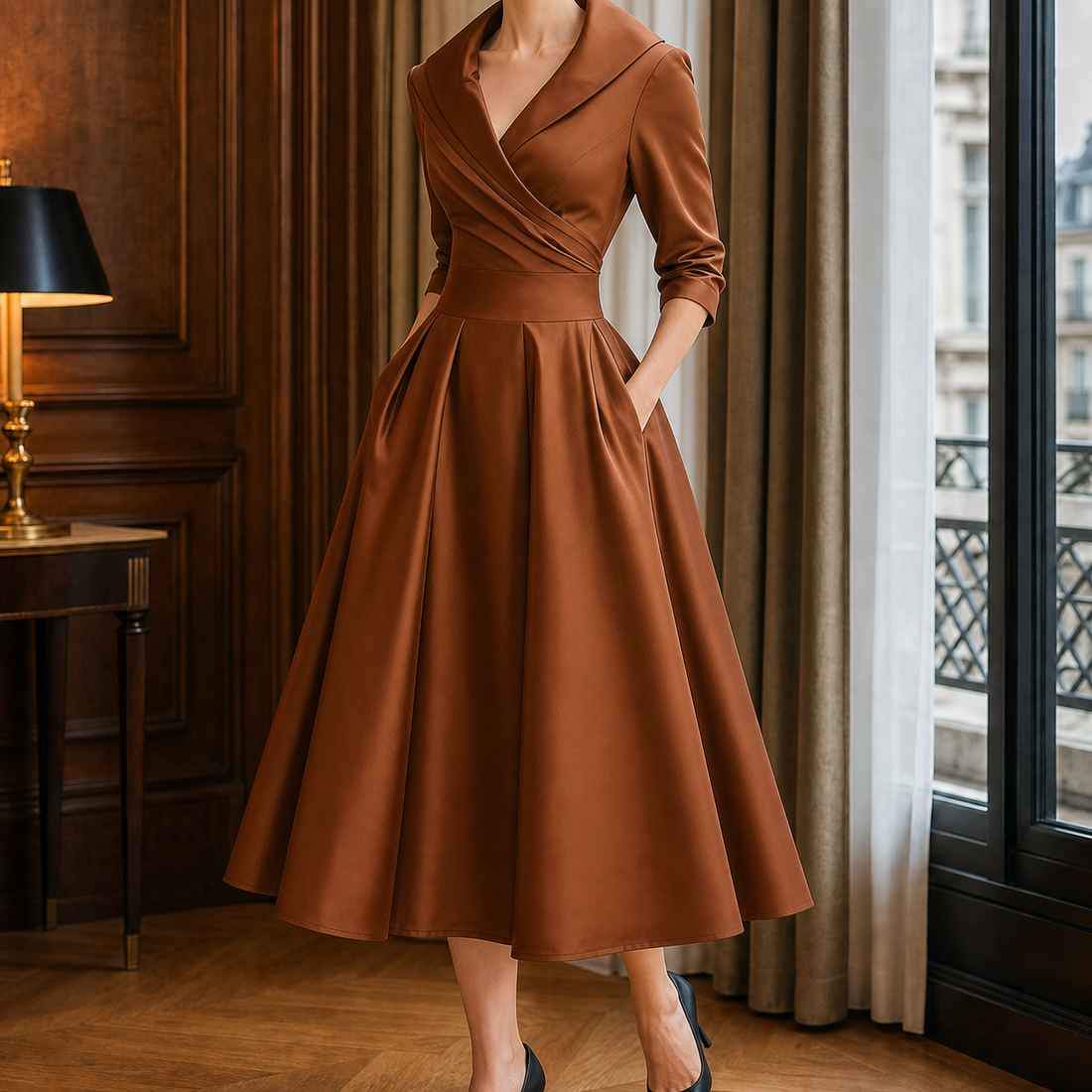 Philippa Wrap Midi Dress - Brown