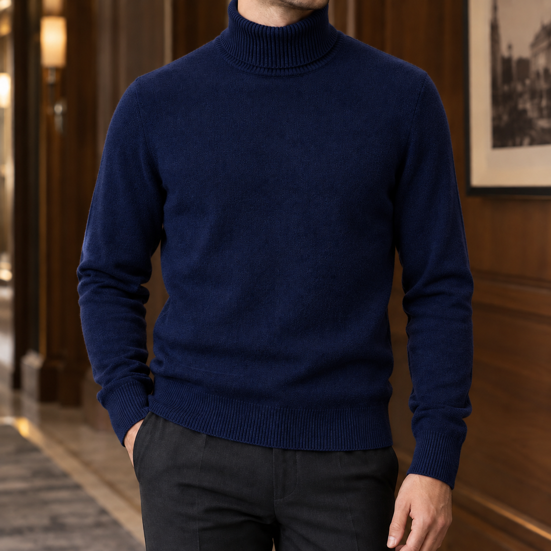 Barnabas Relaxed Turtleneck Sweater - Navy Blue
