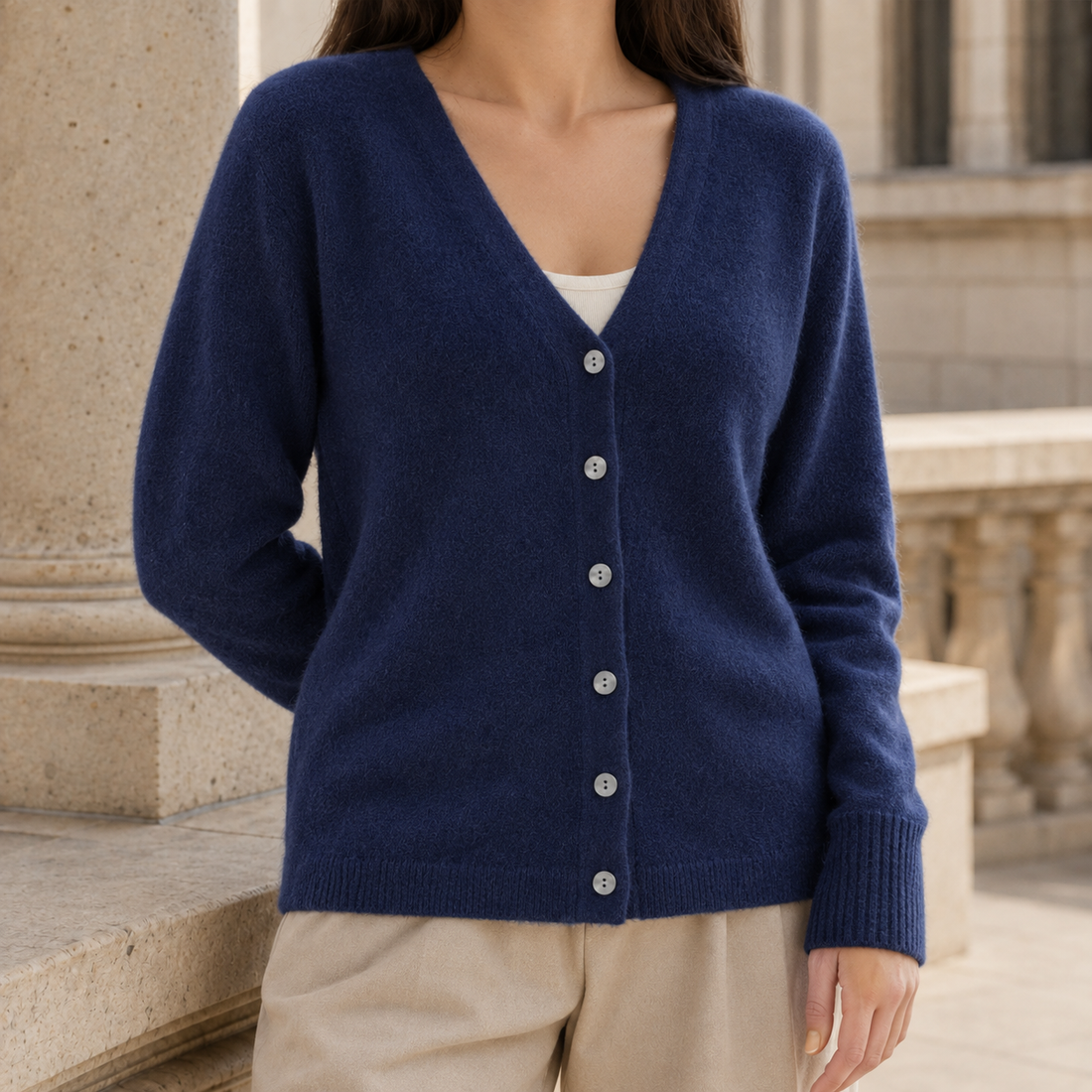 Hesper V Neck Cardigan - Navy Blue