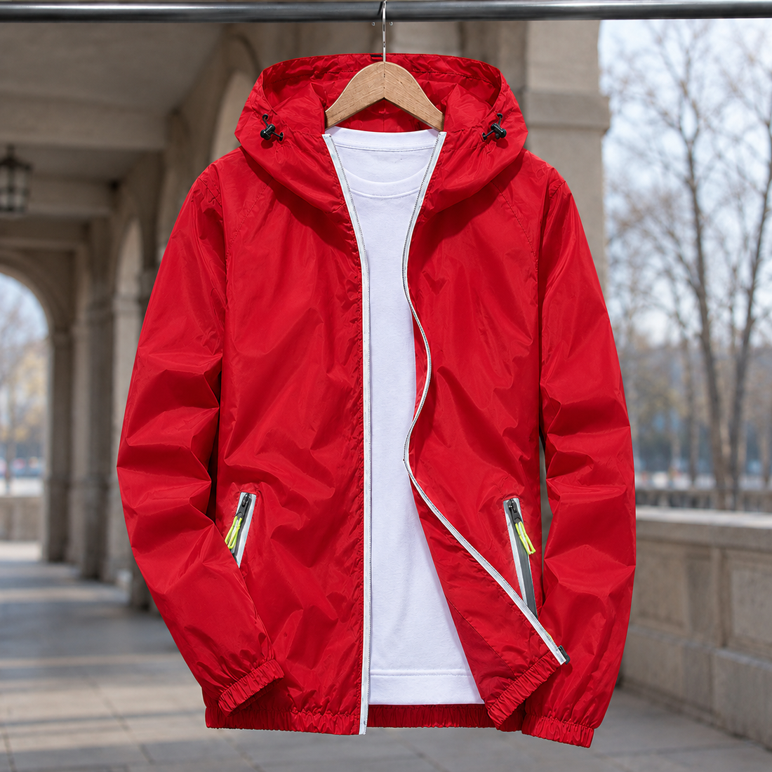 Odilon-Grey Reflective Zip Jacket - Reflective Red