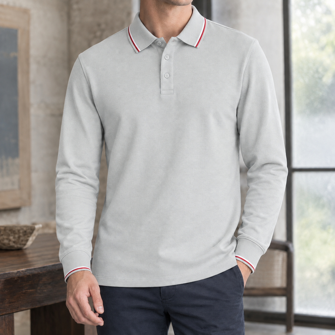 Amaury Tipped Polo - Light Gray
