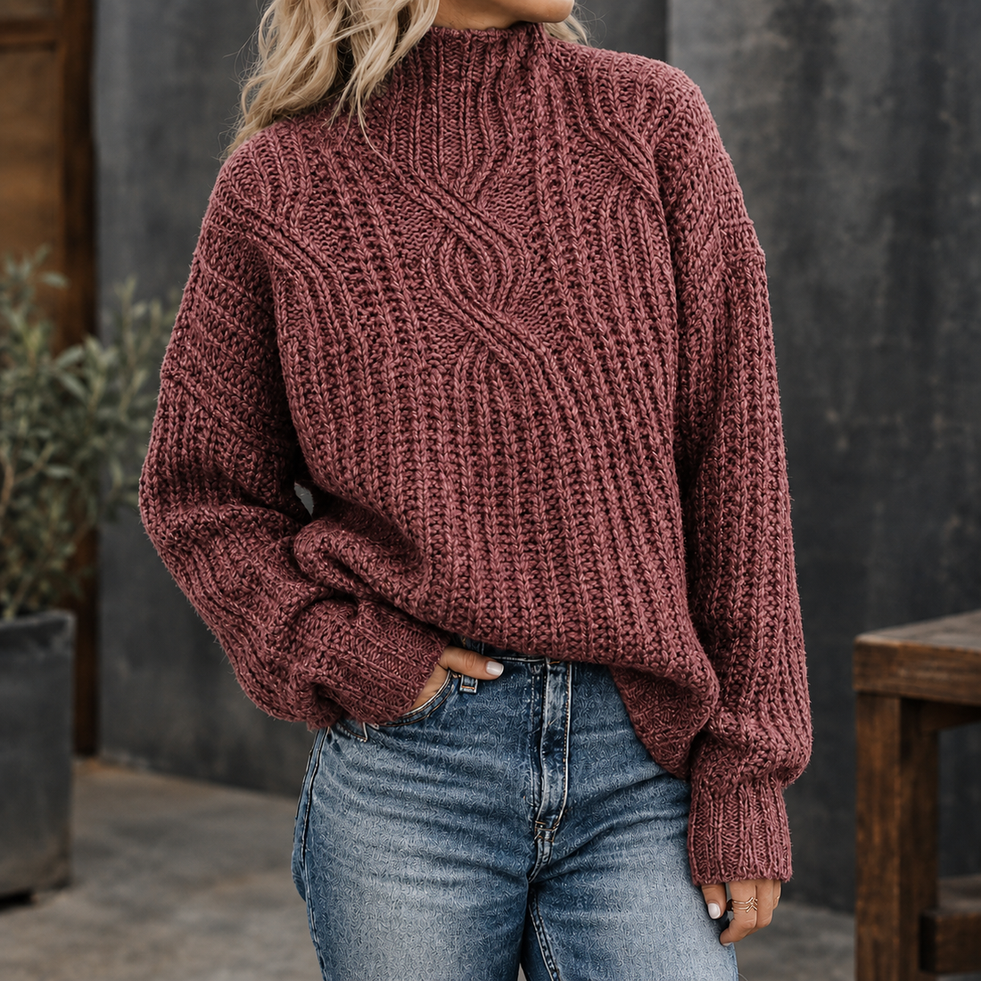 Abigail Cable Knit Sweater - Maroon