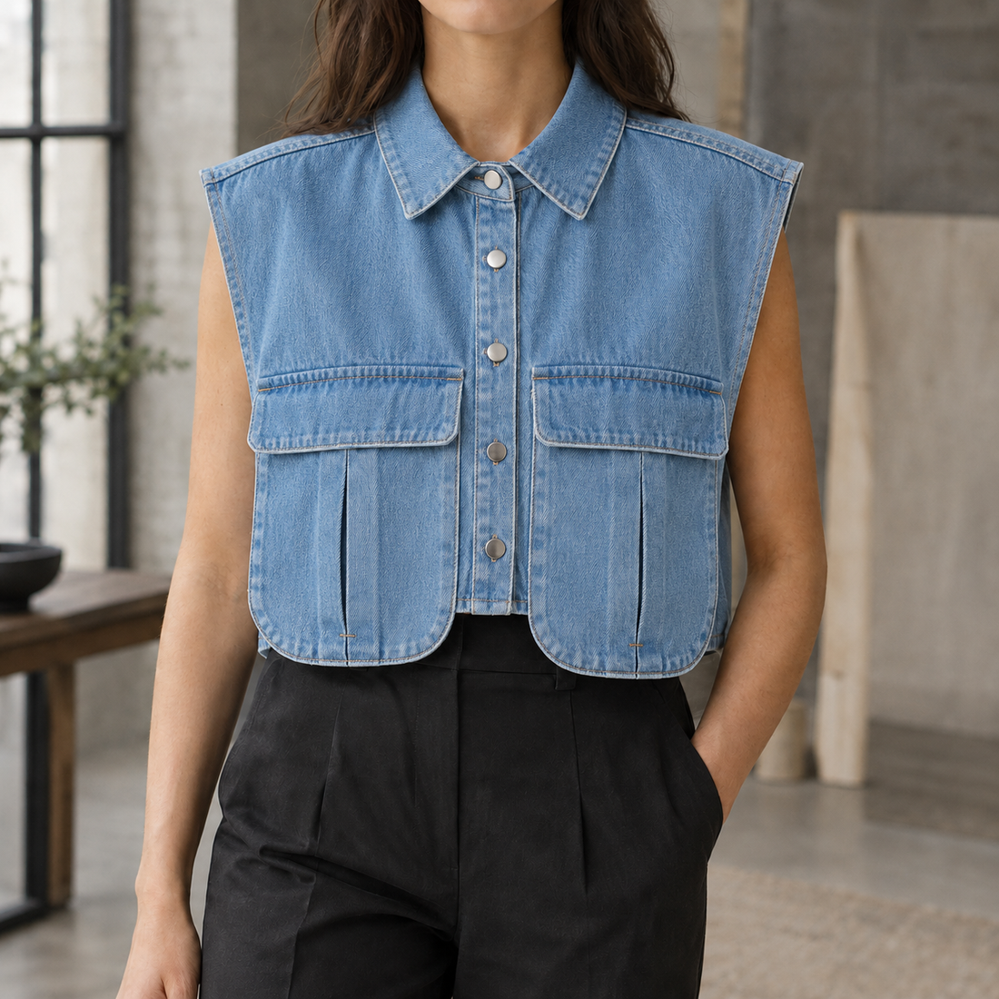 Willa-Skye Utility Denim Top - Royal Blue