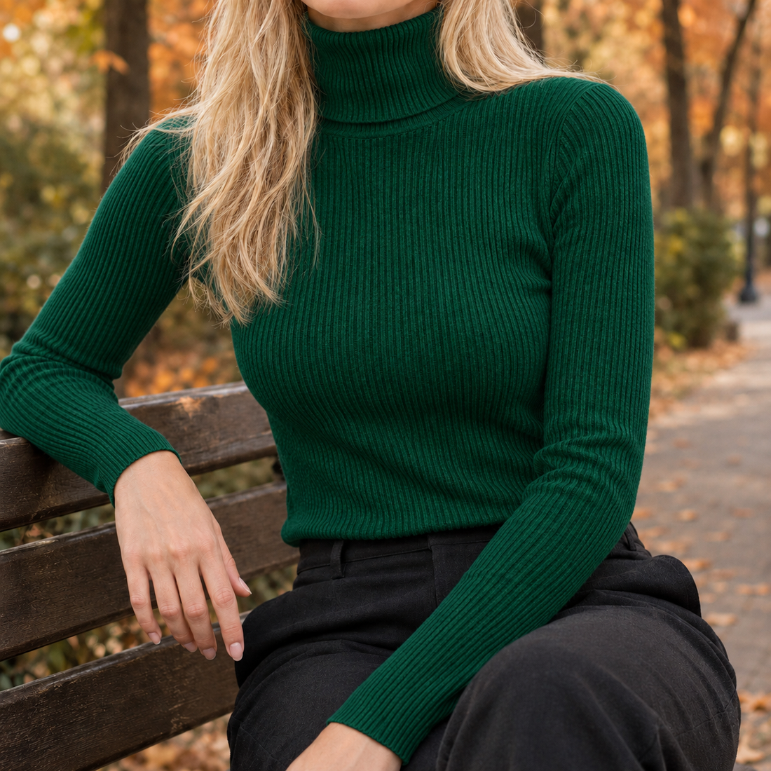 Perpetua-Rae Ribbed Sweater - Dark Green