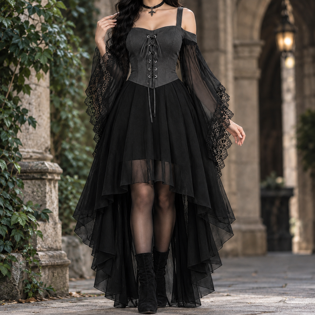 Tatiana-Belle High Low Dress - Gray Black