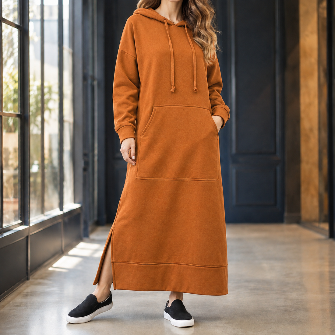 Briony Hooded Maxi Dress - Orange