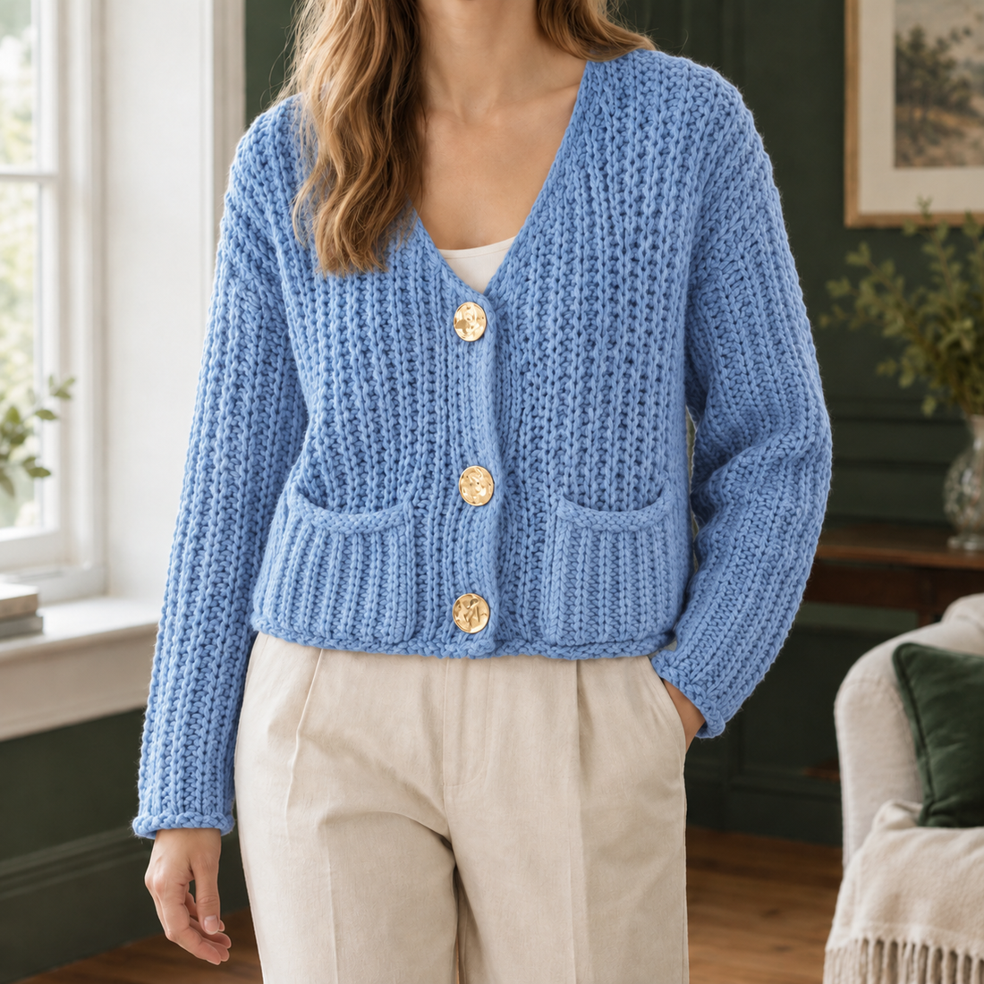 Melanie Chunky Cardigan - Sea Blue