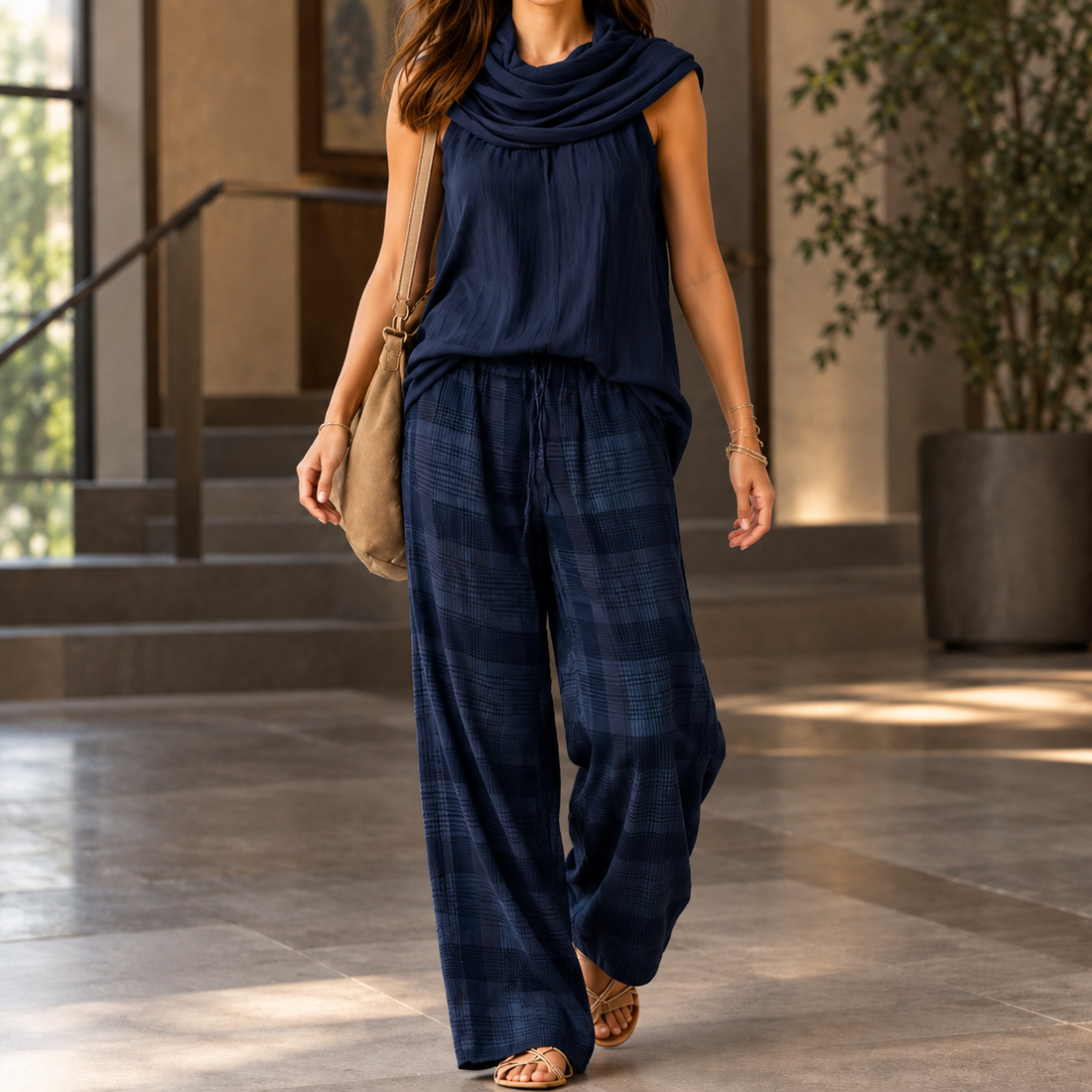 Tallulah-Faye Draped Set - Navy Blue